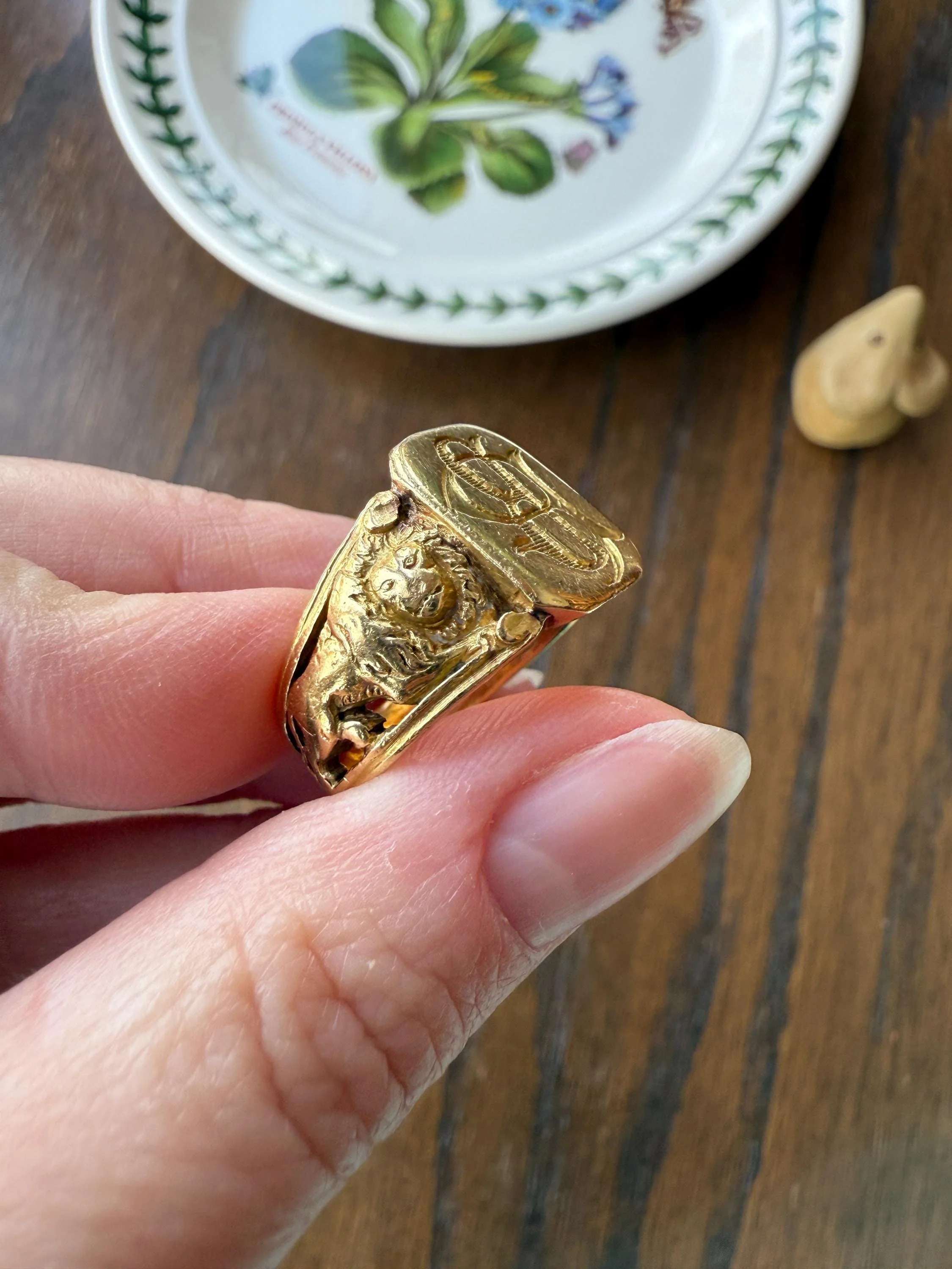 HEAVY Antique LION Chunky SIGNET 15.2g 18k Gold Solid Ring French Figural Animal Head Initial Wax Seal Pb Bp Intaglio Sturdy Band Unisex Man - Image 15