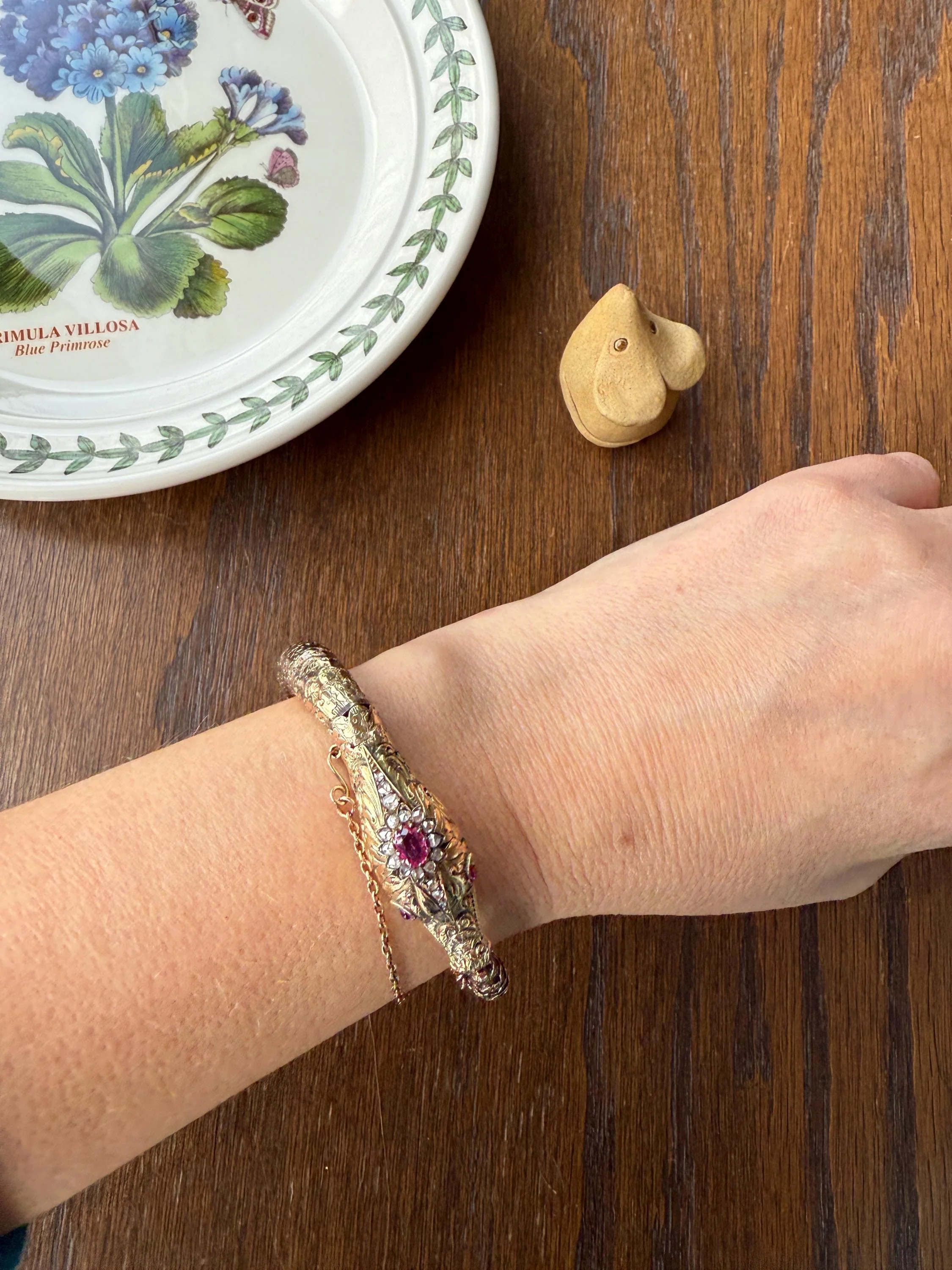 HEAVY ! Antique Ouroboros SNAKE Articulating Bracelet 43g 14k GOLD Chunky Teeth Ruby Eyes Head Rose Cut Diamond Halo Chunky Bangle Bracelet - Image 12