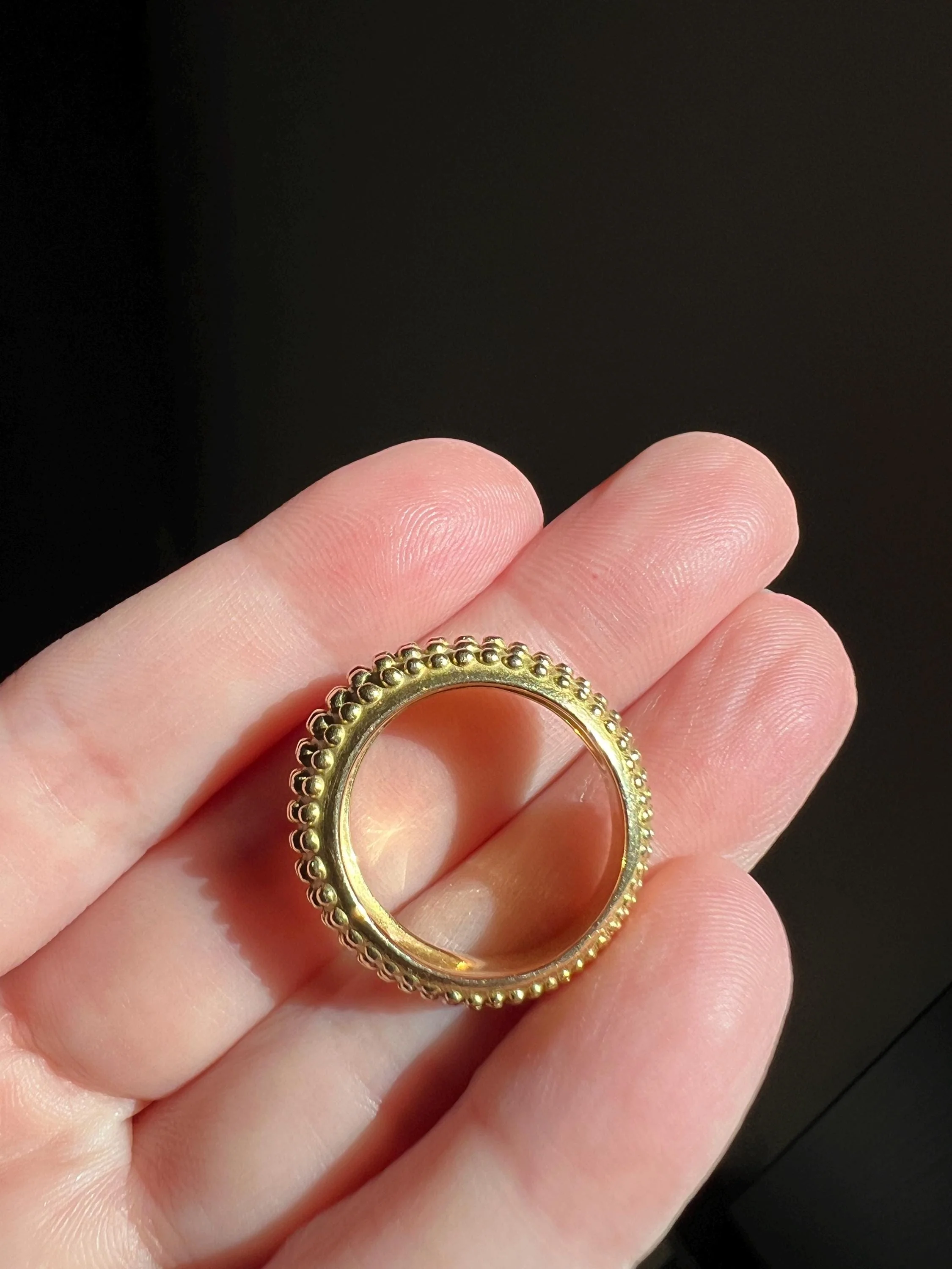 Heavy Ball Rivet Domed Band French Beaded 18k Gold Ring Satin & Shine Chunky Bombe Stacker Glowing 360 Texture Layering - Image 10
