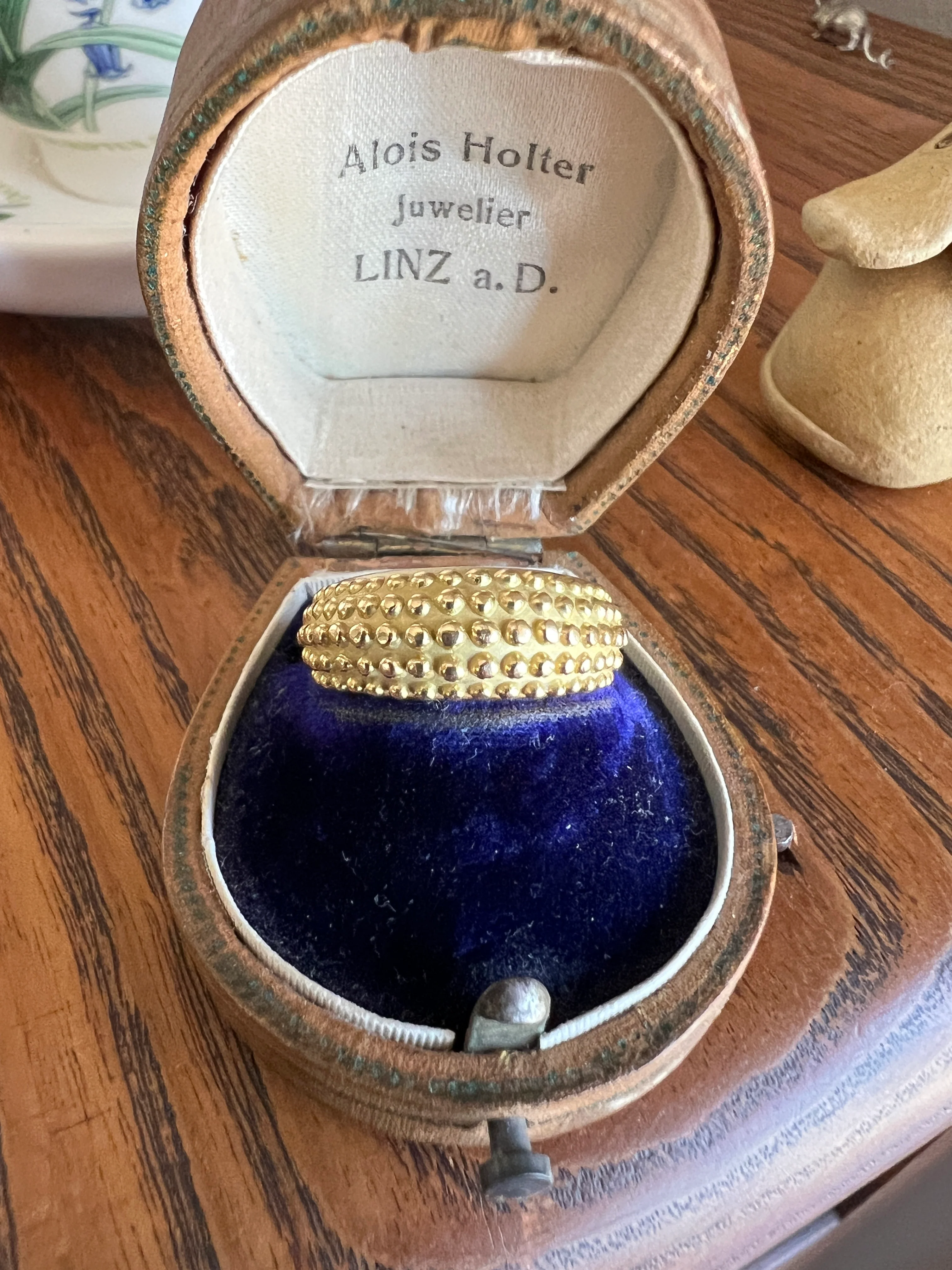 Heavy Ball Rivet Domed Band French Beaded 18k Gold Ring Satin & Shine Chunky Bombe Stacker Glowing 360 Texture Layering - Image 13