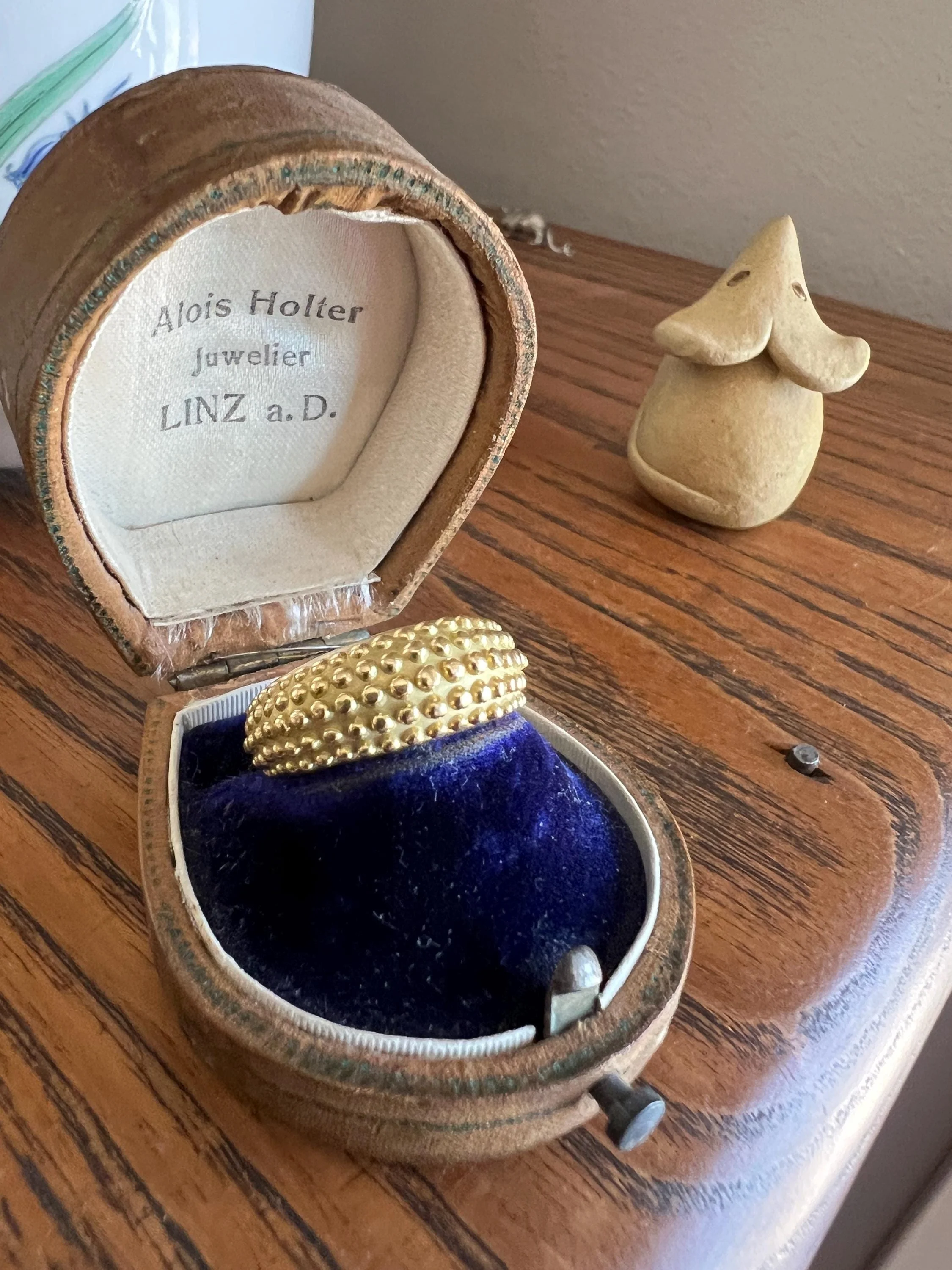 Heavy Ball Rivet Domed Band French Beaded 18k Gold Ring Satin & Shine Chunky Bombe Stacker Glowing 360 Texture Layering - Image 4