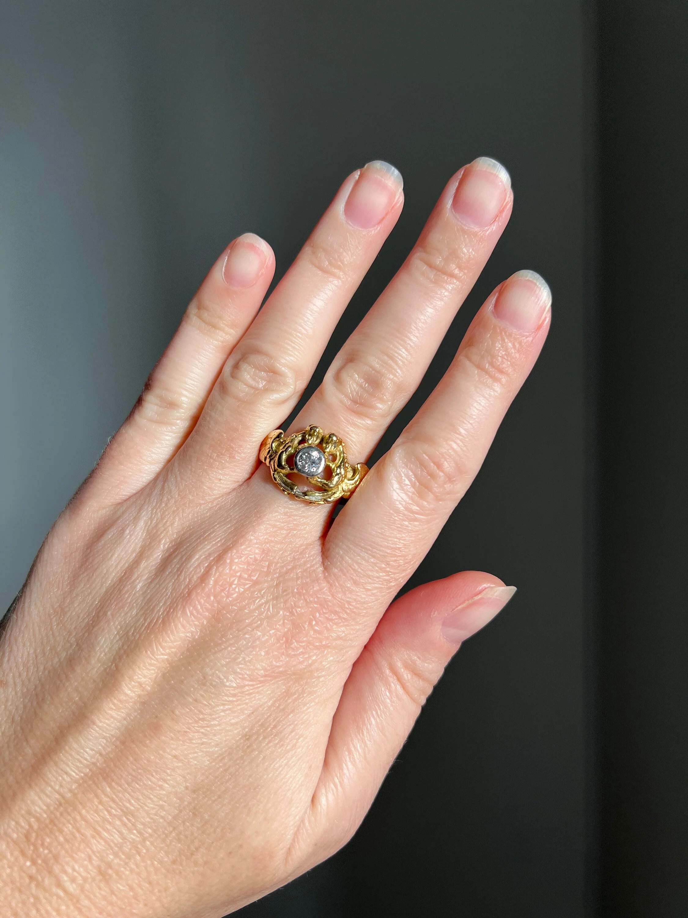 HEAVY Double DRAGON French Antique .3 Ctw Old European Cut DIAMOND RiNG 10g 18k Gold Gift Victorian Figural Unisex - Image 2