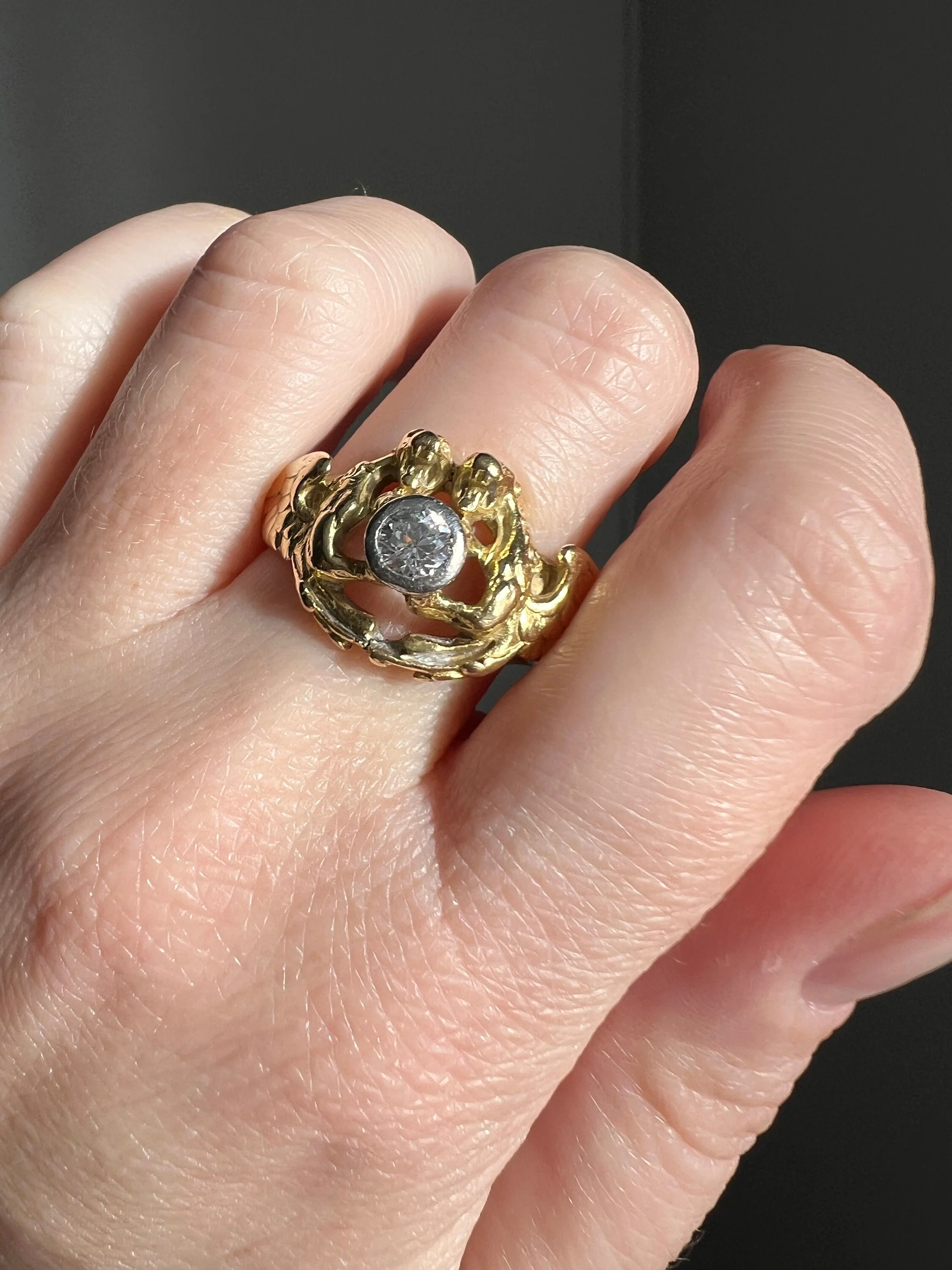 HEAVY Double DRAGON French Antique .3 Ctw Old European Cut DIAMOND RiNG 10g 18k Gold Gift Victorian Figural Unisex - Image 3