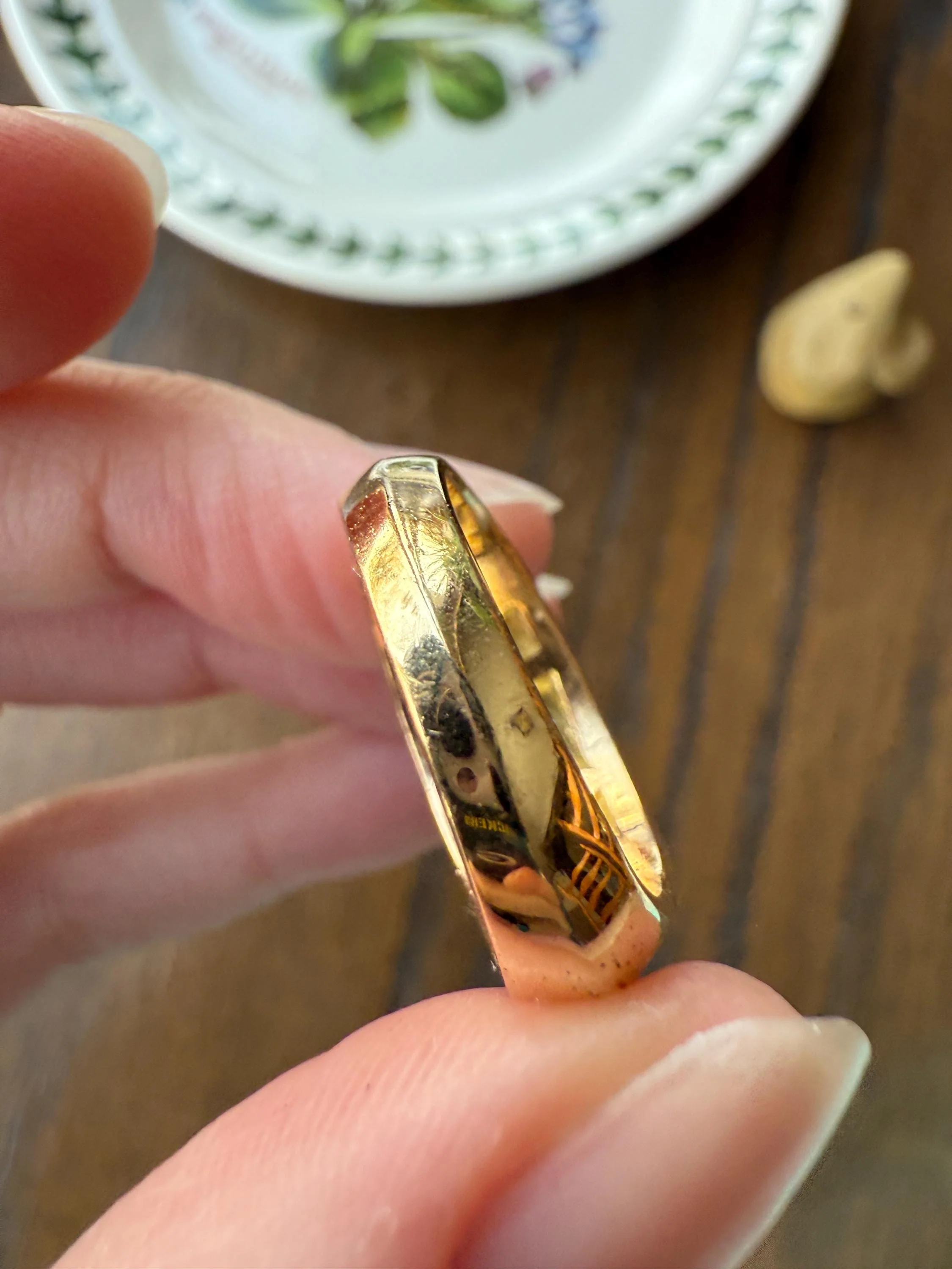 HEAVY French Antique 2 CARATS Old Mine Cut DIAMOND Chunky Tank Ring 14.6g 18k Gold Engraved Flared Geometric Rectangular Art Deco Omc - Image 18