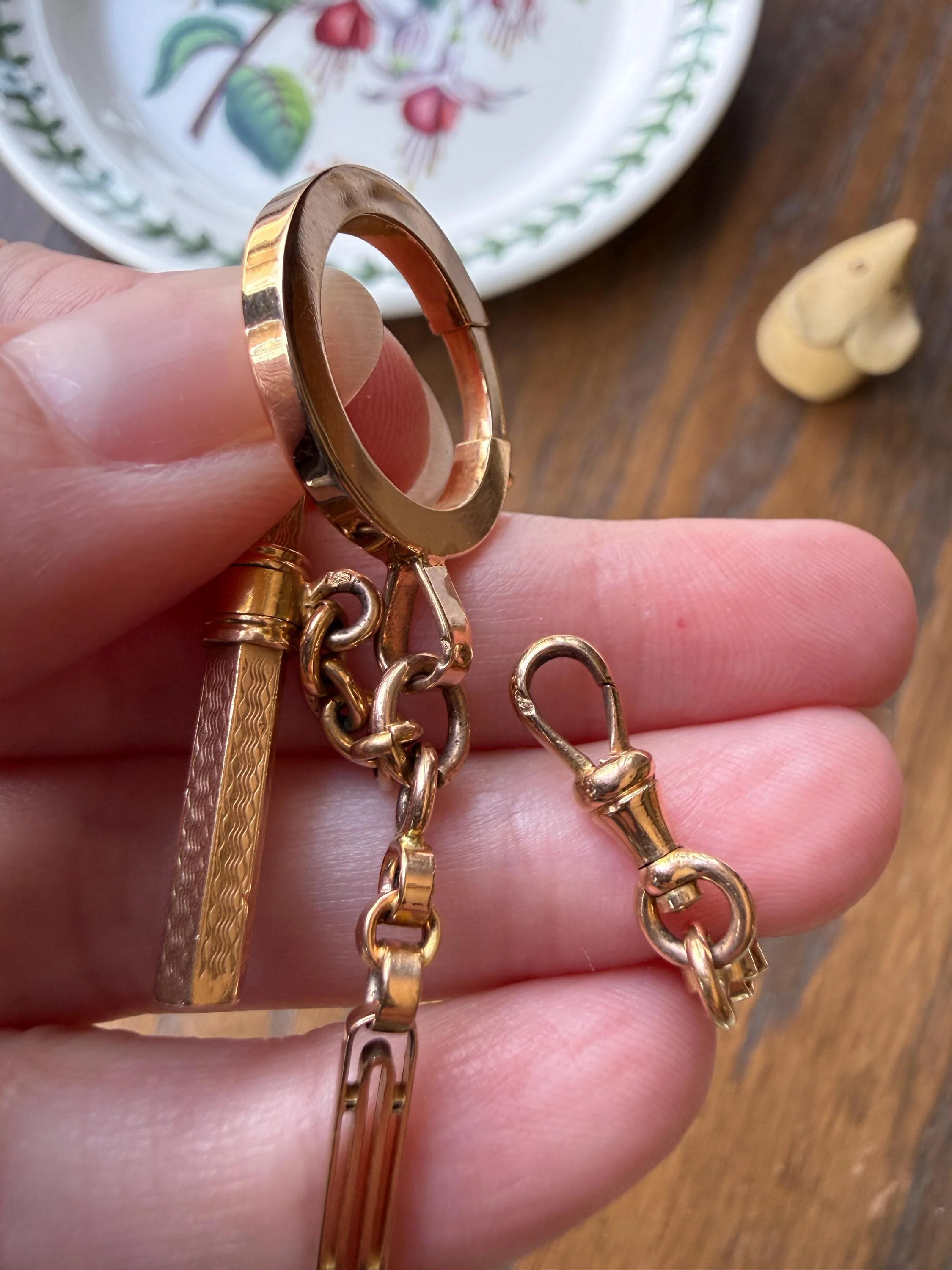 Heavy French Vintage Albert Watch Chain 20g 18k GOLD Solid Chunky Chain Necklace Oval Links XL Spring Ring T Bar Short Choker Extender - Image 10