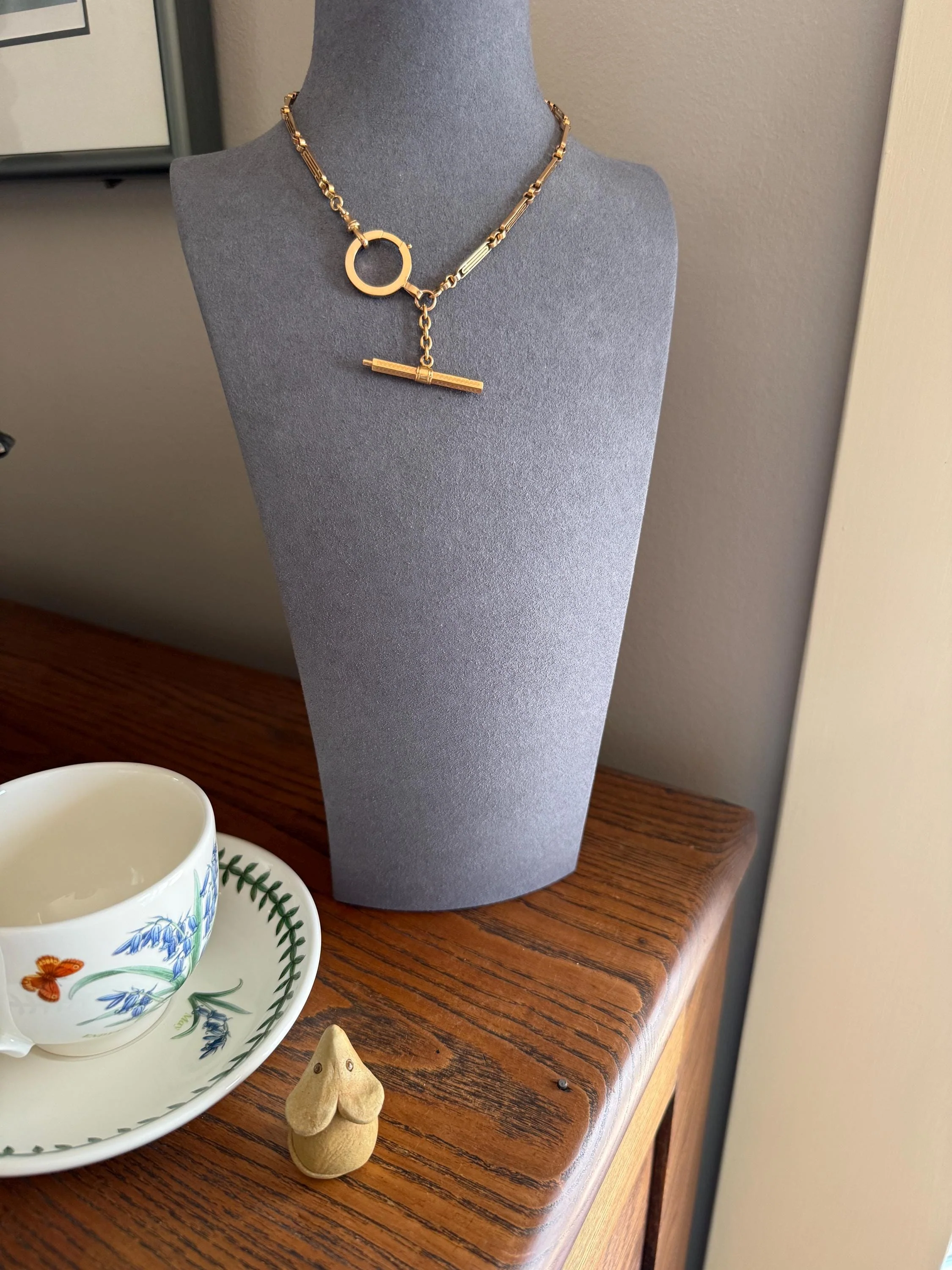 Heavy French Vintage Albert Watch Chain 20g 18k GOLD Solid Chunky Chain Necklace Oval Links XL Spring Ring T Bar Short Choker Extender - Image 2