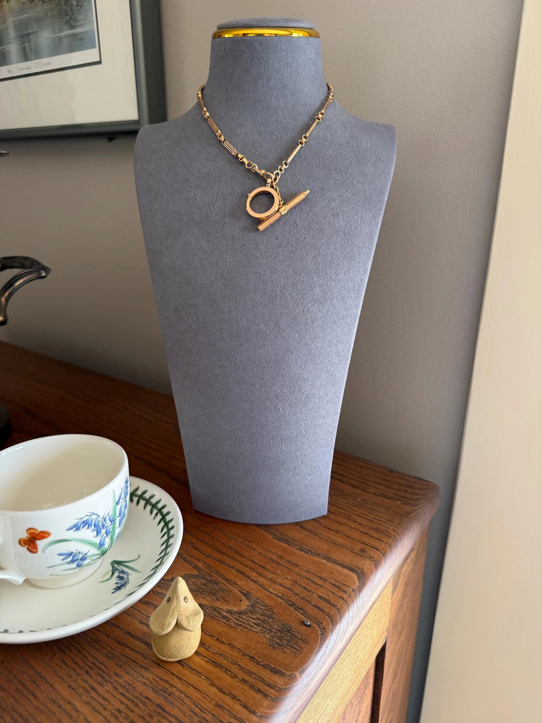 Heavy French Vintage Albert Watch Chain 20g 18k GOLD Solid Chunky Chain Necklace Oval Links XL Spring Ring T Bar Short Choker Extender - Image 3