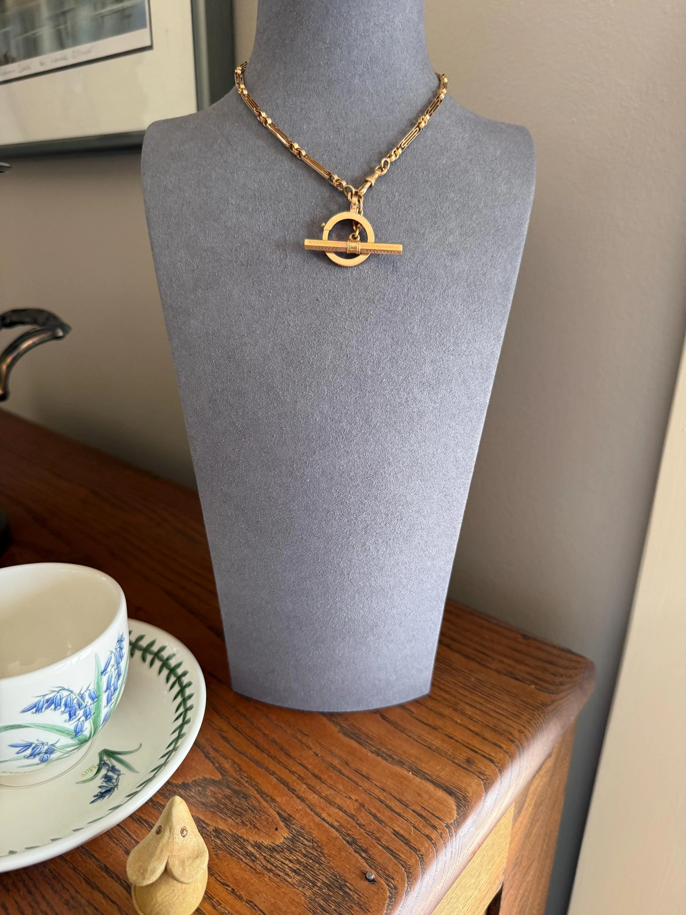 Heavy French Vintage Albert Watch Chain 20g 18k GOLD Solid Chunky Chain Necklace Oval Links XL Spring Ring T Bar Short Choker Extender - Image 4