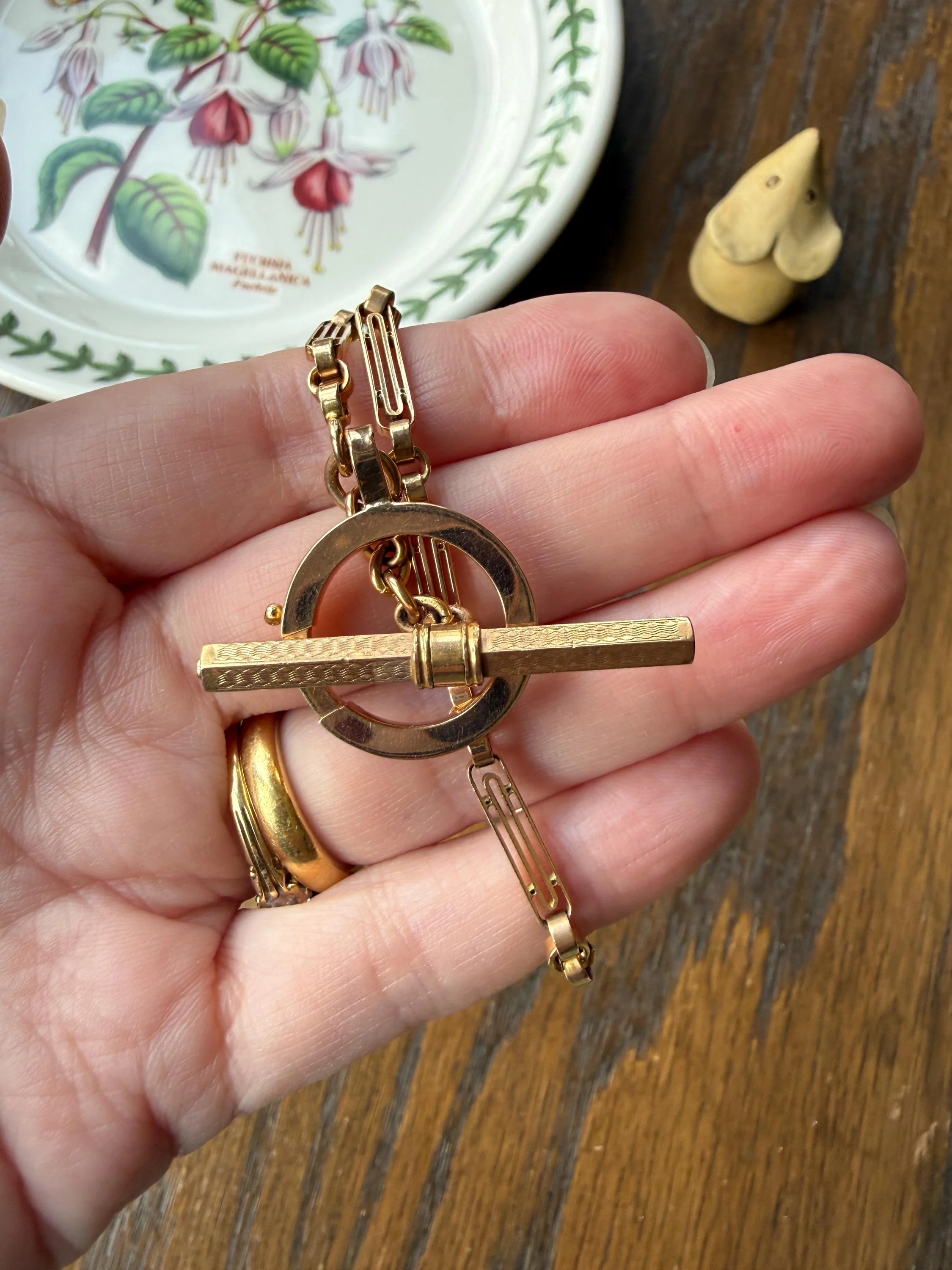 Heavy French Vintage Albert Watch Chain 20g 18k GOLD Solid Chunky Chain Necklace Oval Links XL Spring Ring T Bar Short Choker Extender - Image 5