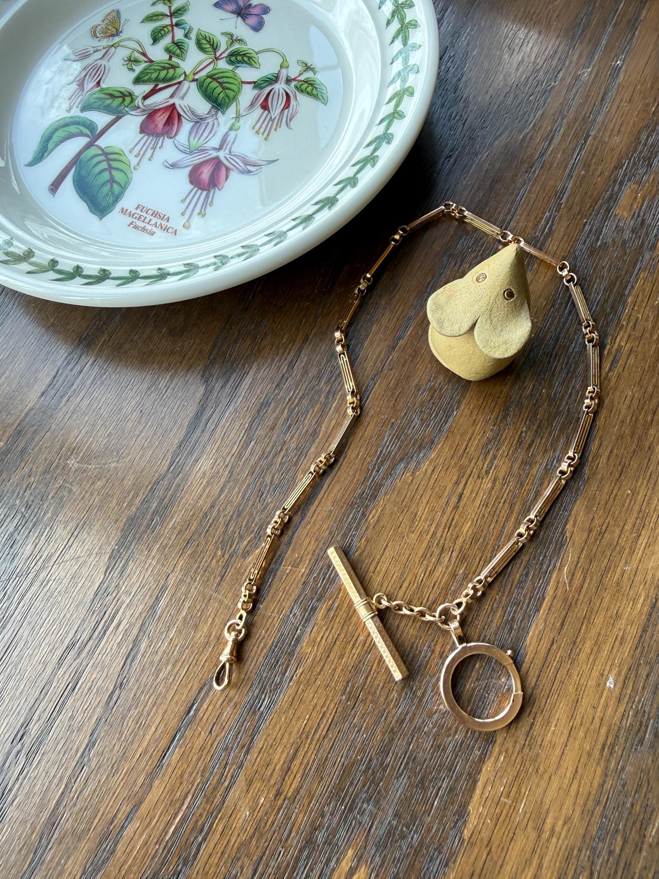 Heavy French Vintage Albert Watch Chain 20g 18k GOLD Solid Chunky Chain Necklace Oval Links XL Spring Ring T Bar Short Choker Extender - Image 8