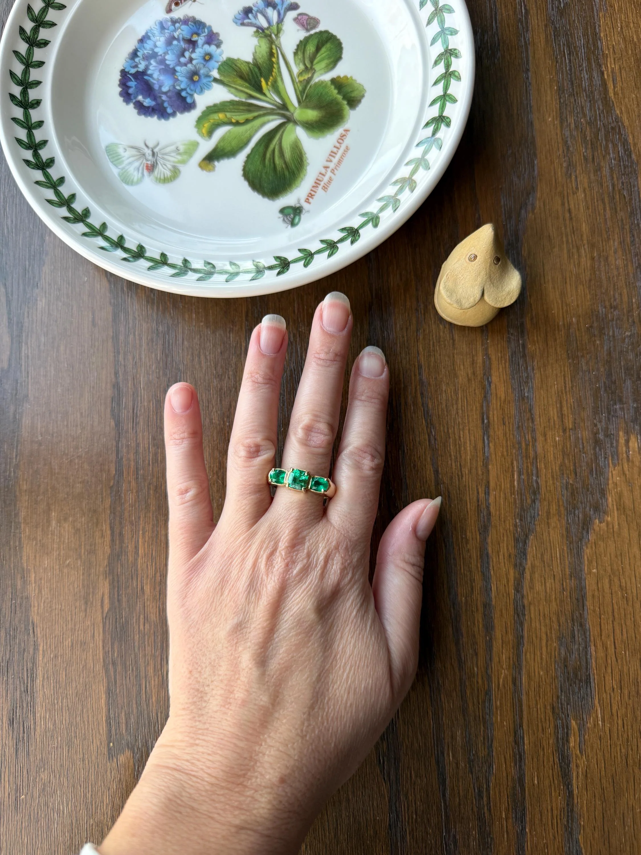 HEAVY Green EMERALD Chunky Vintage Three Stone Ring French 12g 18k Gold Wide Band Natural Oval & Emerald Cut Geometric Unique Retro - Image 19