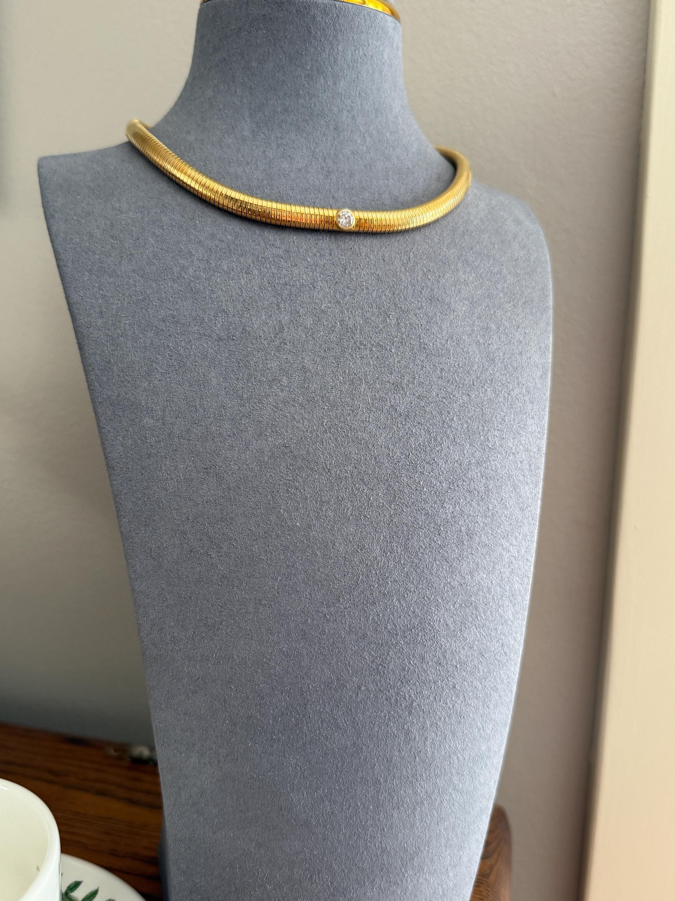HEAVY Vintage Tubogas Chain 43g 18k GOLD Solid Bezel Set Brilliant Cut DIAMOND French Retro Necklace Springy Chunky 3D Choker - Image 17