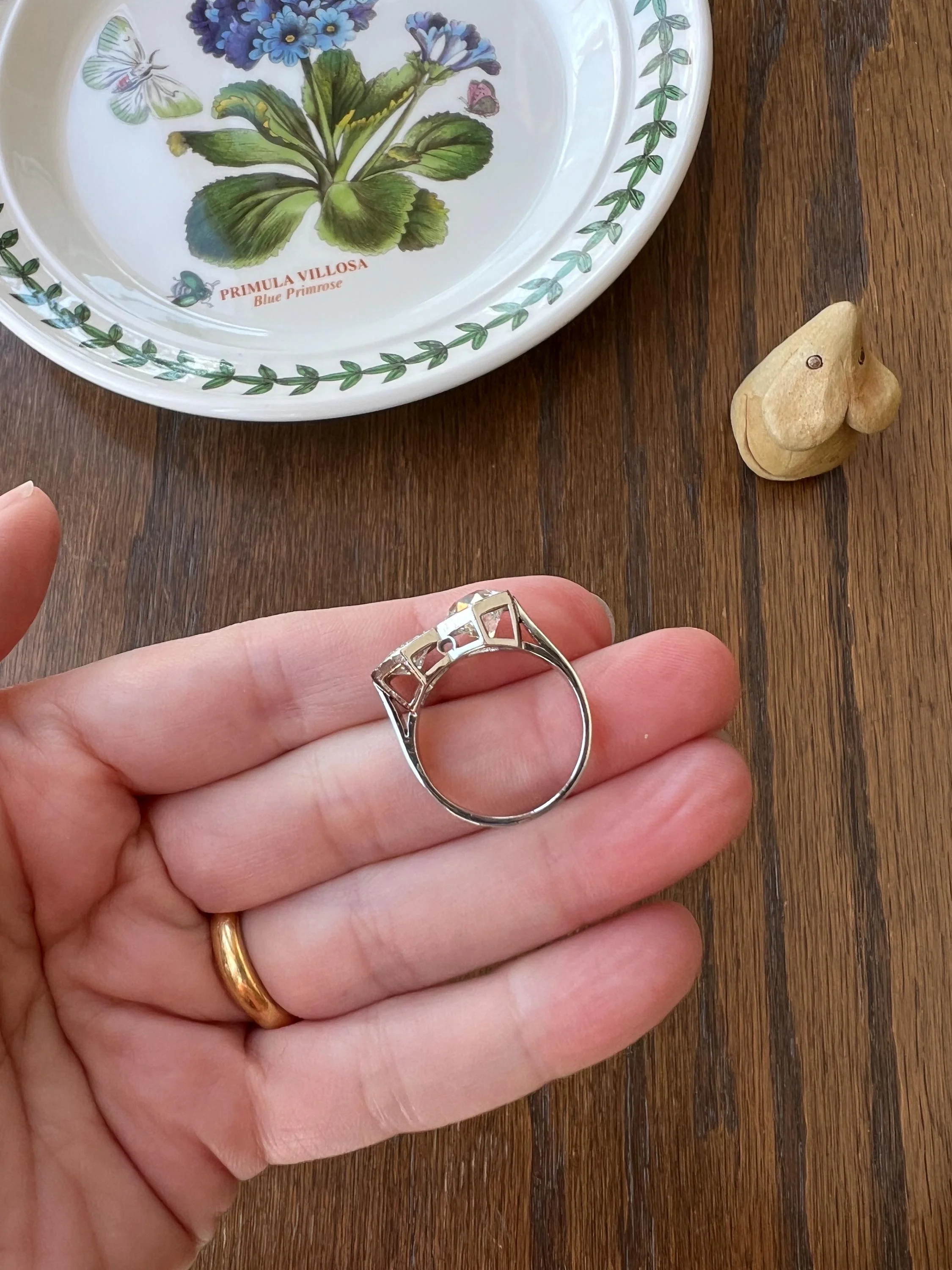 HEXAGON Toi et Moi 3.3 CARAT Eye Clean Old Mine Cut Diamond Two Stone Antique Ring PLATINUM French Geometric Engagement - Image 10