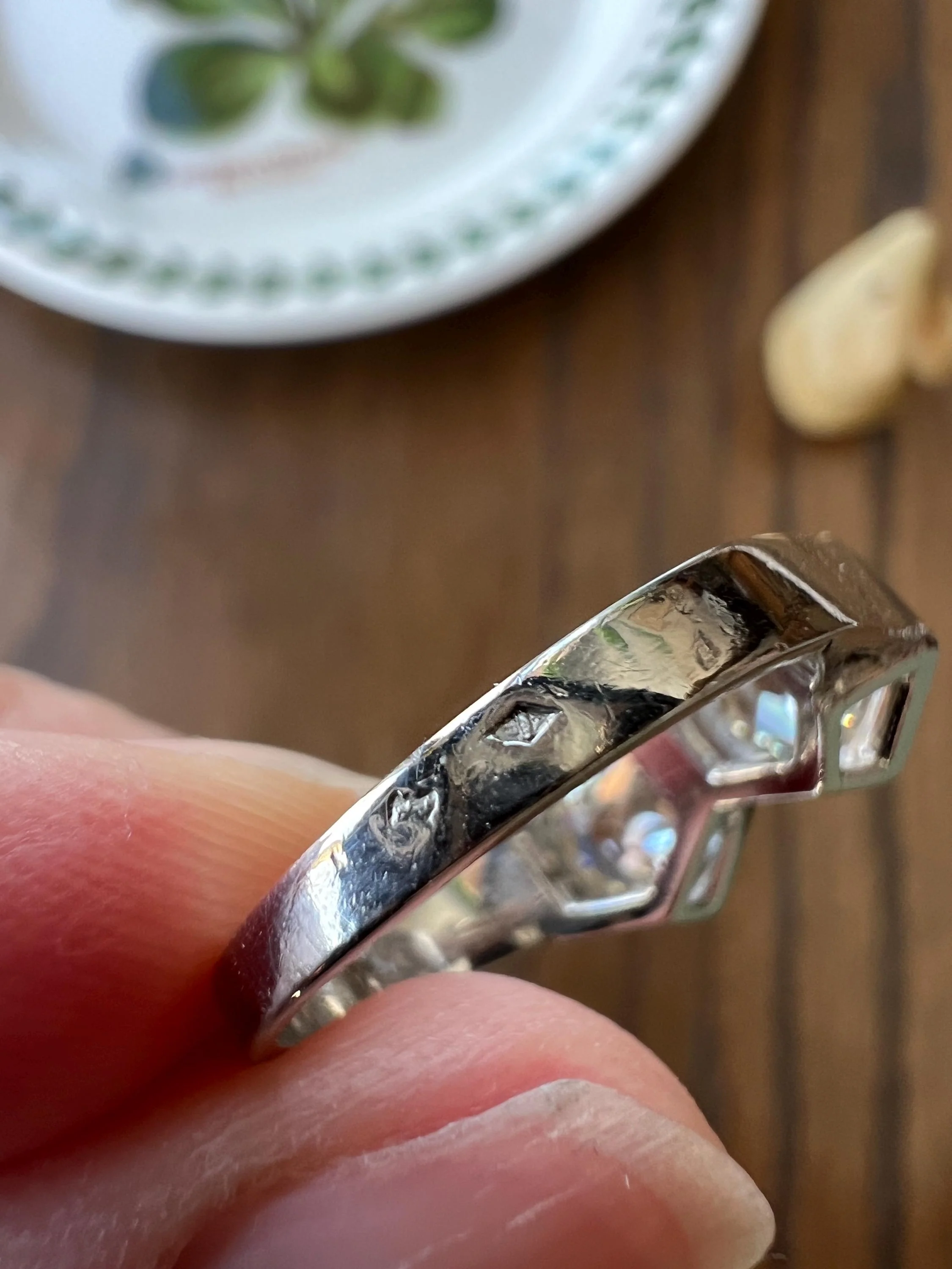 HEXAGON Toi et Moi 3.3 CARAT Eye Clean Old Mine Cut Diamond Two Stone Antique Ring PLATINUM French Geometric Engagement - Image 11