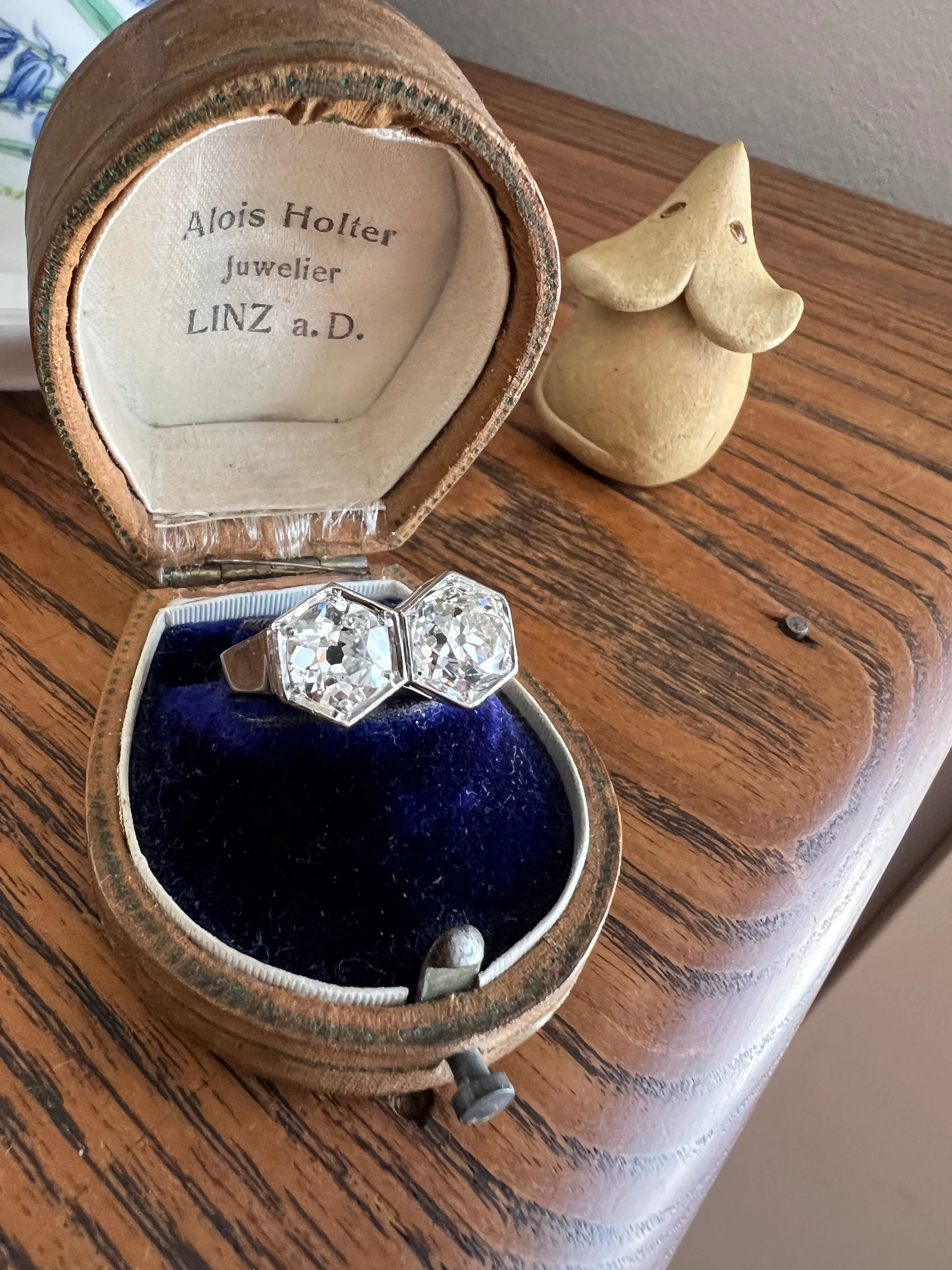 HEXAGON Toi et Moi 3.3 CARAT Eye Clean Old Mine Cut Diamond Two Stone Antique Ring PLATINUM French Geometric Engagement - Image 19