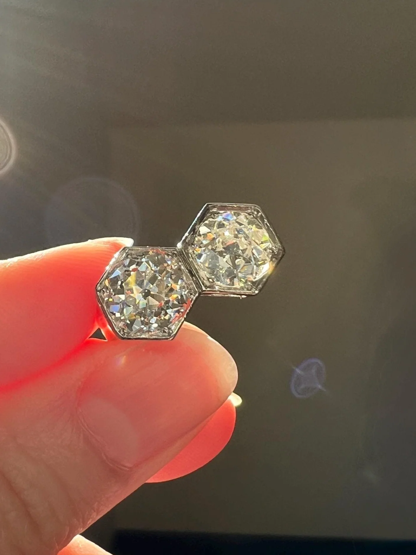 HEXAGON Toi et Moi 3.3 CARAT Eye Clean Old Mine Cut Diamond Two Stone Antique Ring PLATINUM French Geometric Engagement - Image 2