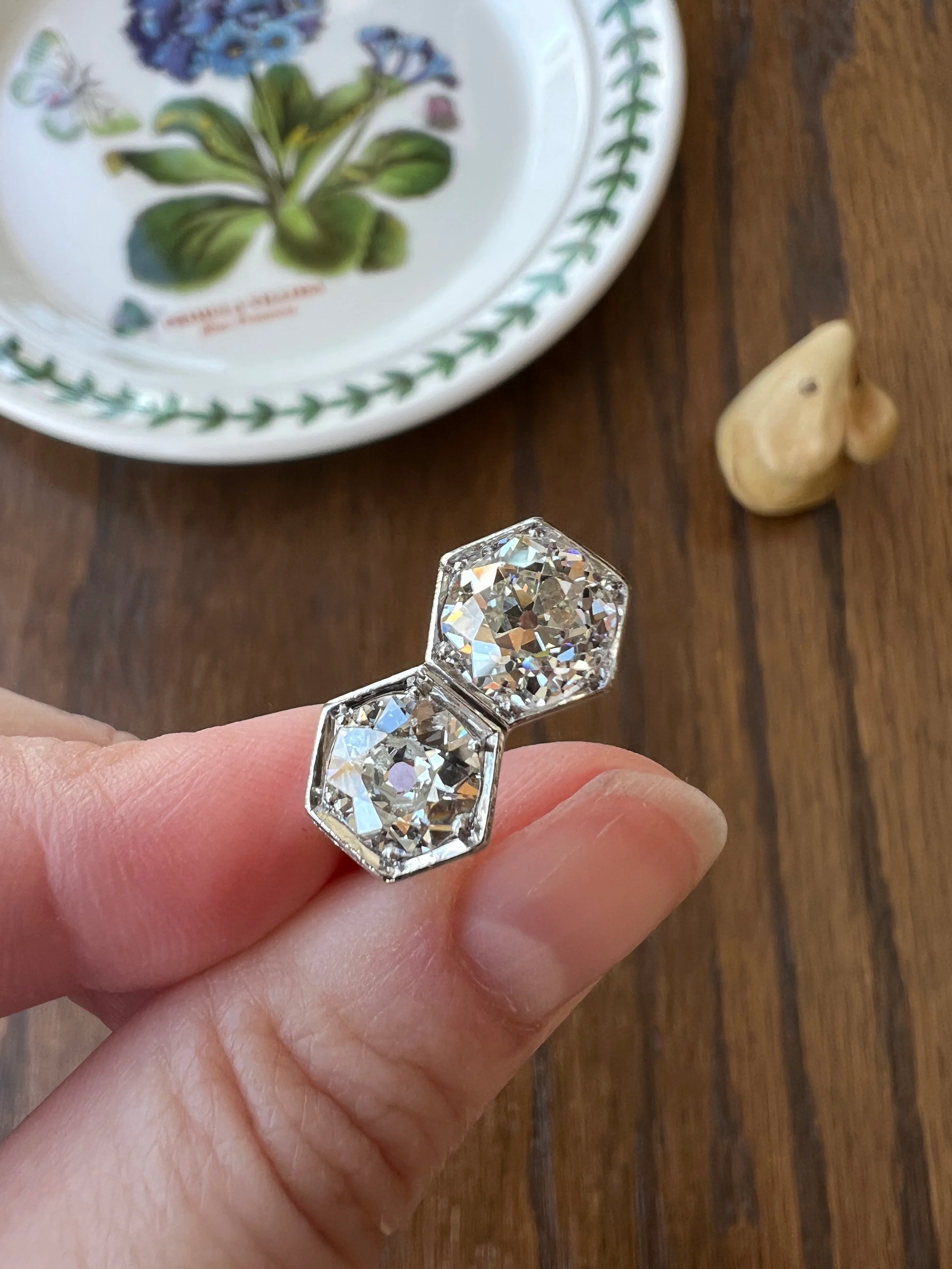 HEXAGON Toi et Moi 3.3 CARAT Eye Clean Old Mine Cut Diamond Two Stone Antique Ring PLATINUM French Geometric Engagement - Image 21