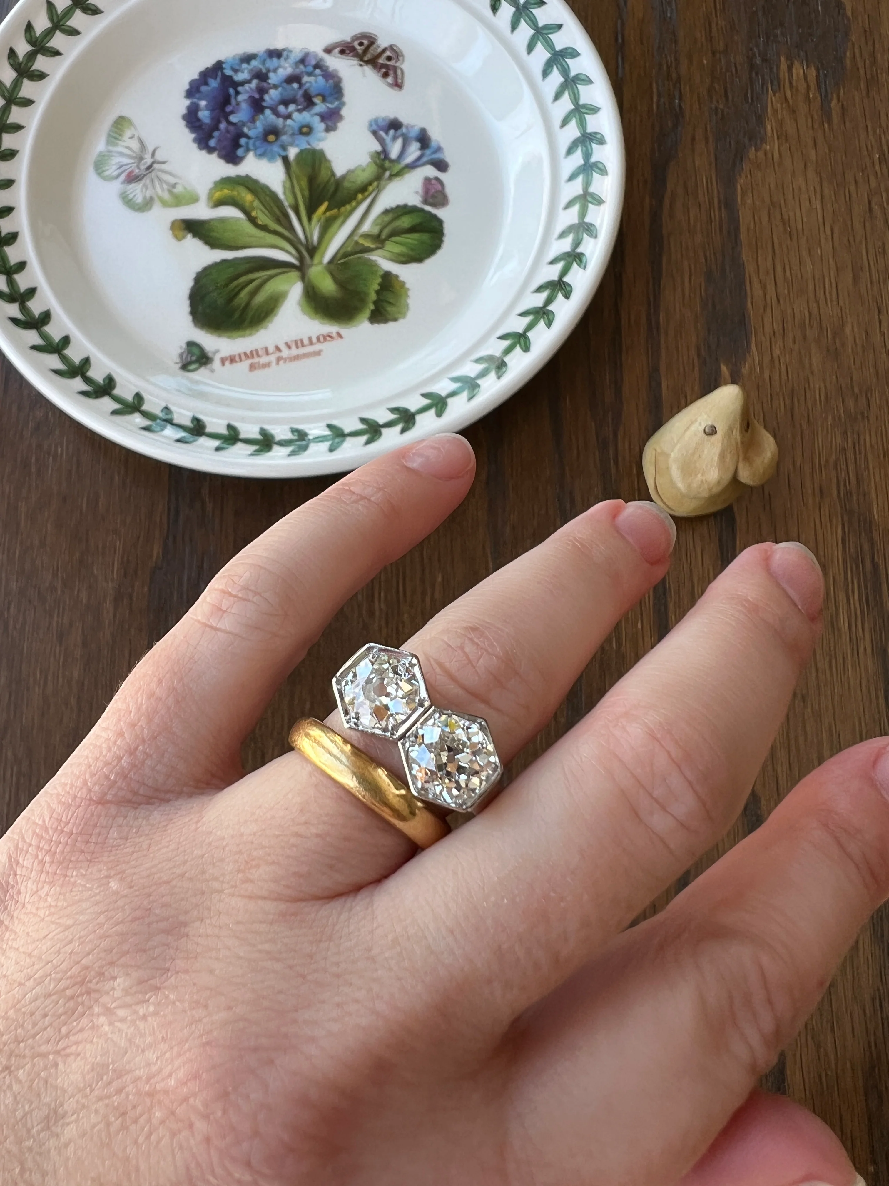 HEXAGON Toi et Moi 3.3 CARAT Eye Clean Old Mine Cut Diamond Two Stone Antique Ring PLATINUM French Geometric Engagement - Image 23