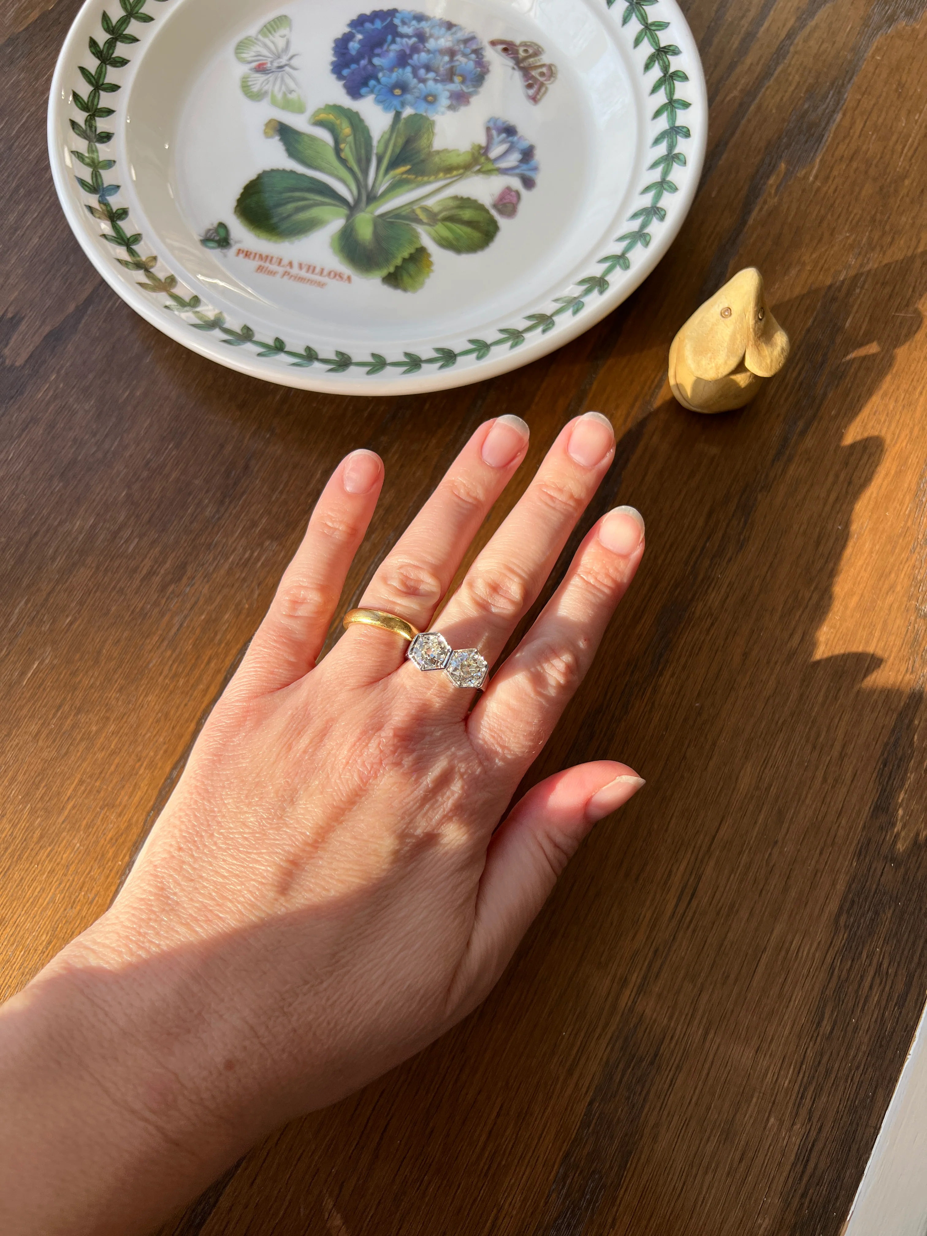 HEXAGON Toi et Moi 3.3 CARAT Eye Clean Old Mine Cut Diamond Two Stone Antique Ring PLATINUM French Geometric Engagement - Image 36