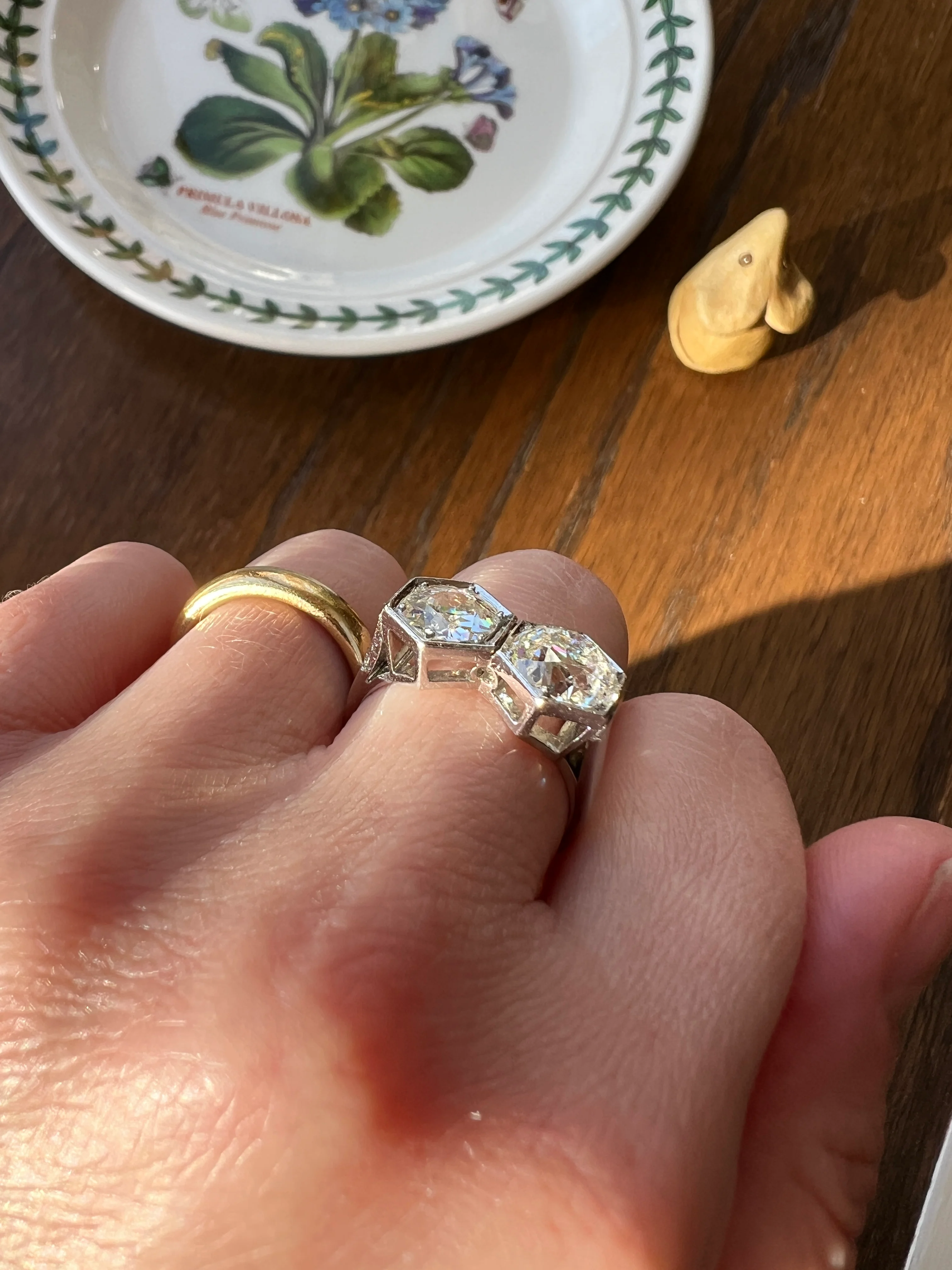 HEXAGON Toi et Moi 3.3 CARAT Eye Clean Old Mine Cut Diamond Two Stone Antique Ring PLATINUM French Geometric Engagement - Image 38
