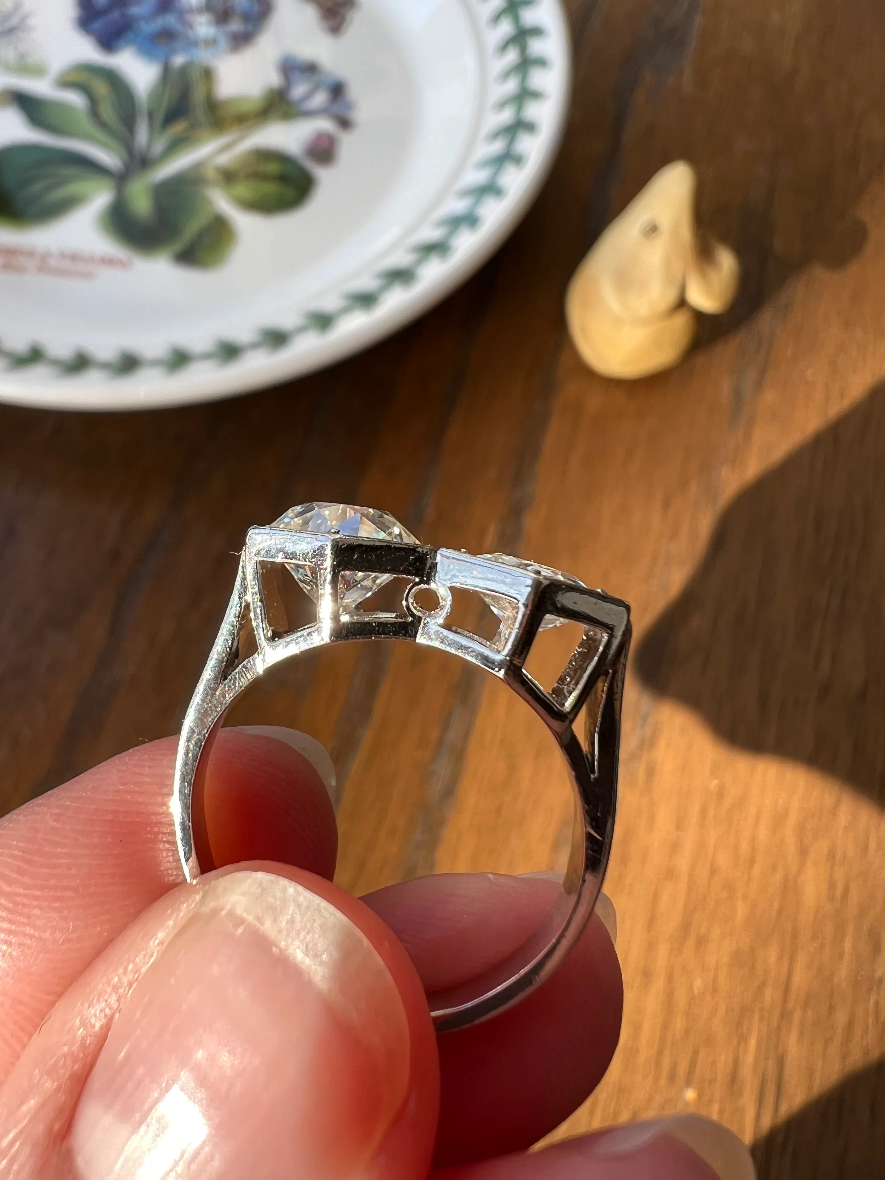 HEXAGON Toi et Moi 3.3 CARAT Eye Clean Old Mine Cut Diamond Two Stone Antique Ring PLATINUM French Geometric Engagement - Image 39
