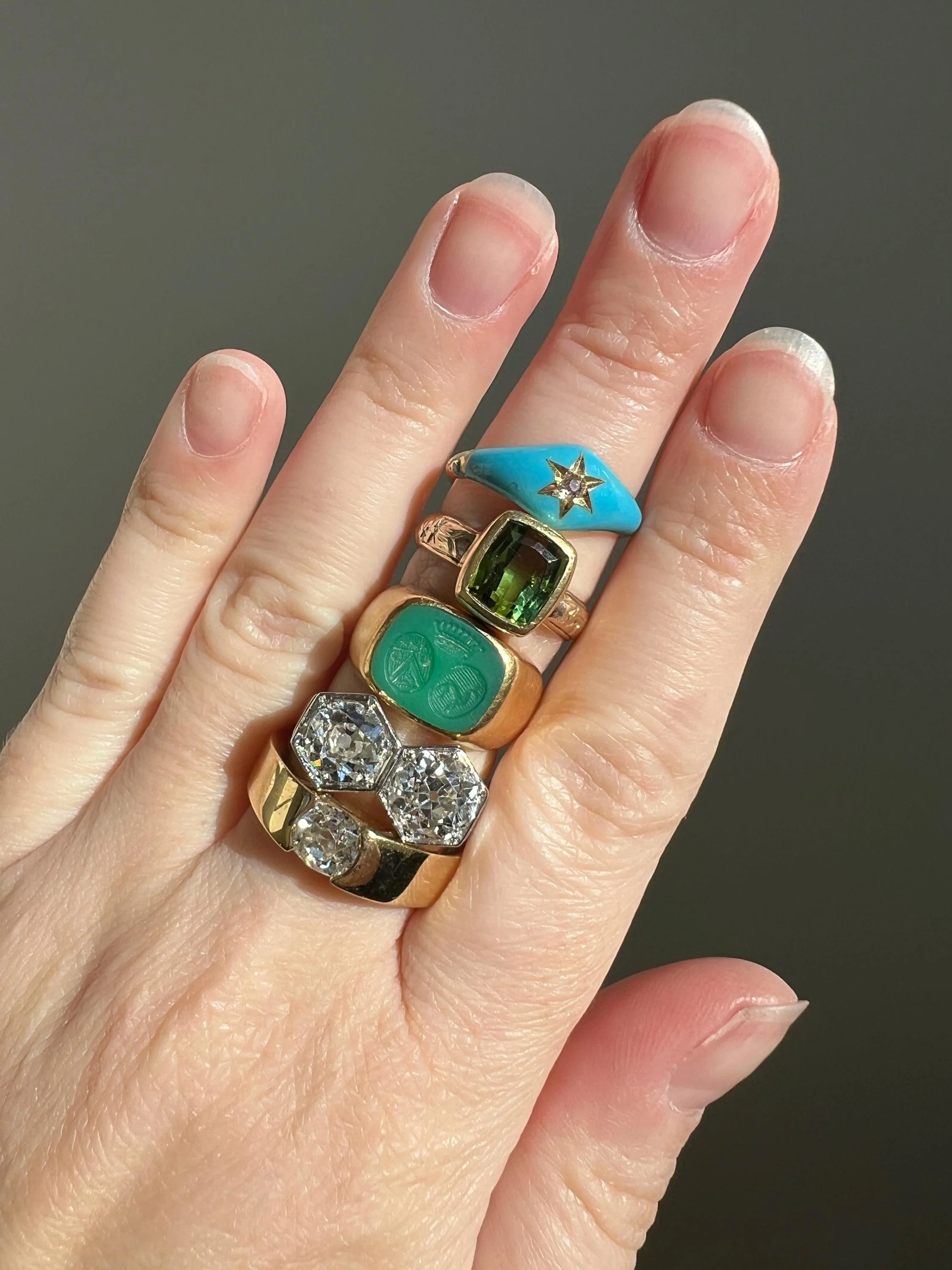 HEXAGON Toi et Moi 3.3 CARAT Eye Clean Old Mine Cut Diamond Two Stone Antique Ring PLATINUM French Geometric Engagement - Image 9