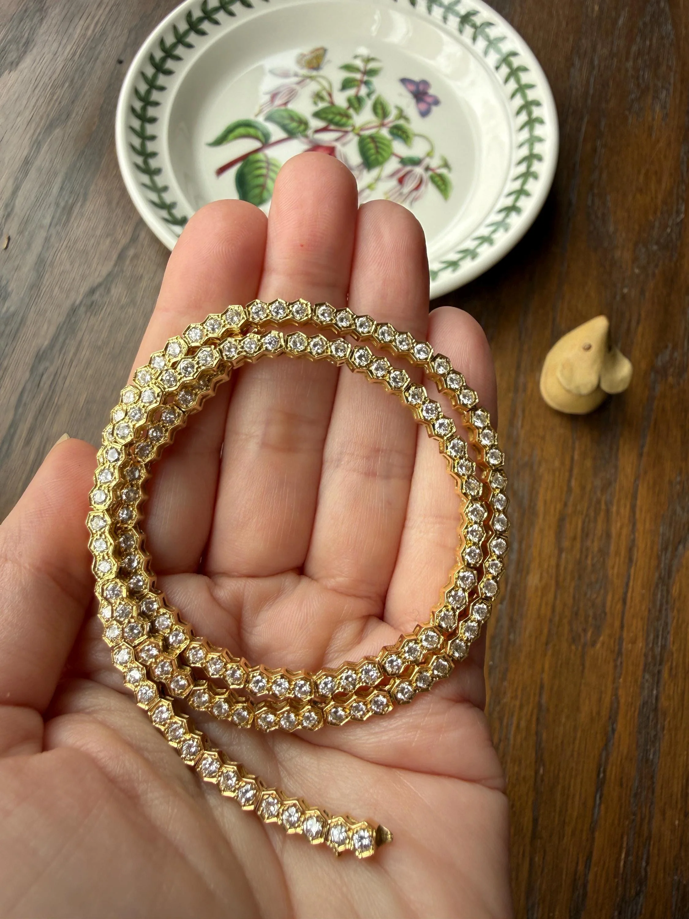 HEXAGON Vintage 5.4 Carats Natural Diamond Riviera Eternity Chain Geometric Honeycomb 24.1g 18k Gold Solid Tennis Necklace 5.4Ctw - Image 12