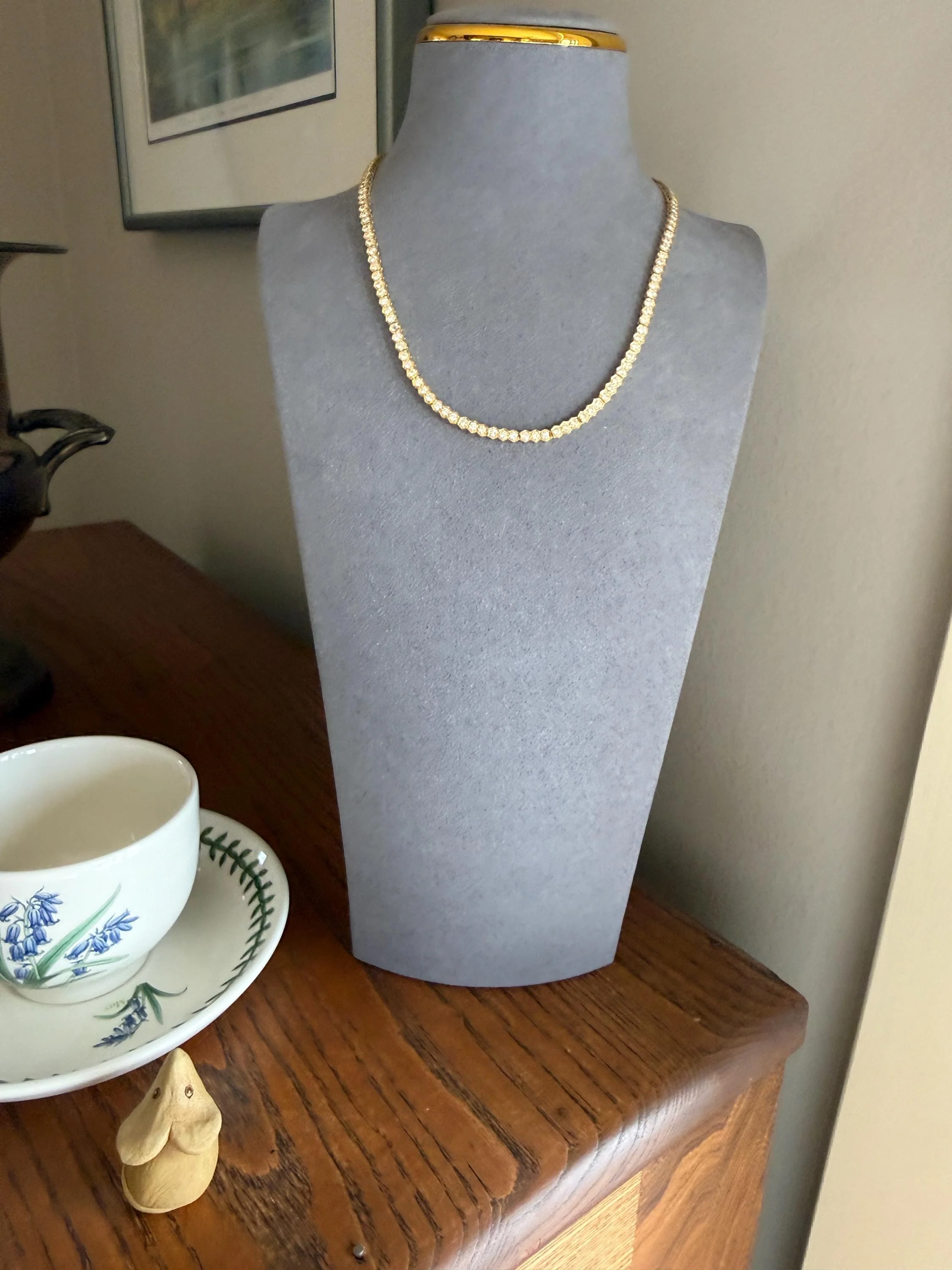 HEXAGON Vintage 5.4 Carats Natural Diamond Riviera Eternity Chain Geometric Honeycomb 24.1g 18k Gold Solid Tennis Necklace 5.4Ctw - Image 13