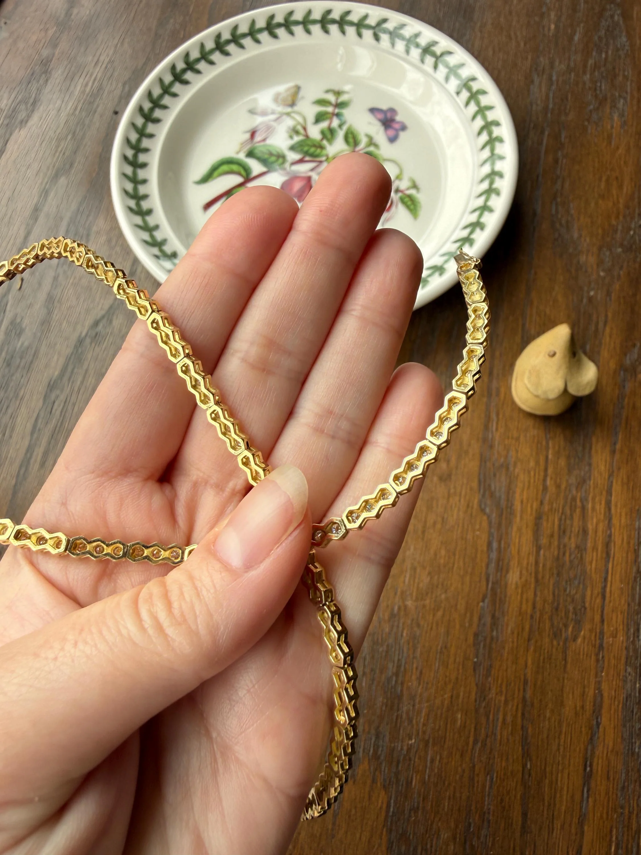 HEXAGON Vintage 5.4 Carats Natural Diamond Riviera Eternity Chain Geometric Honeycomb 24.1g 18k Gold Solid Tennis Necklace 5.4Ctw - Image 17