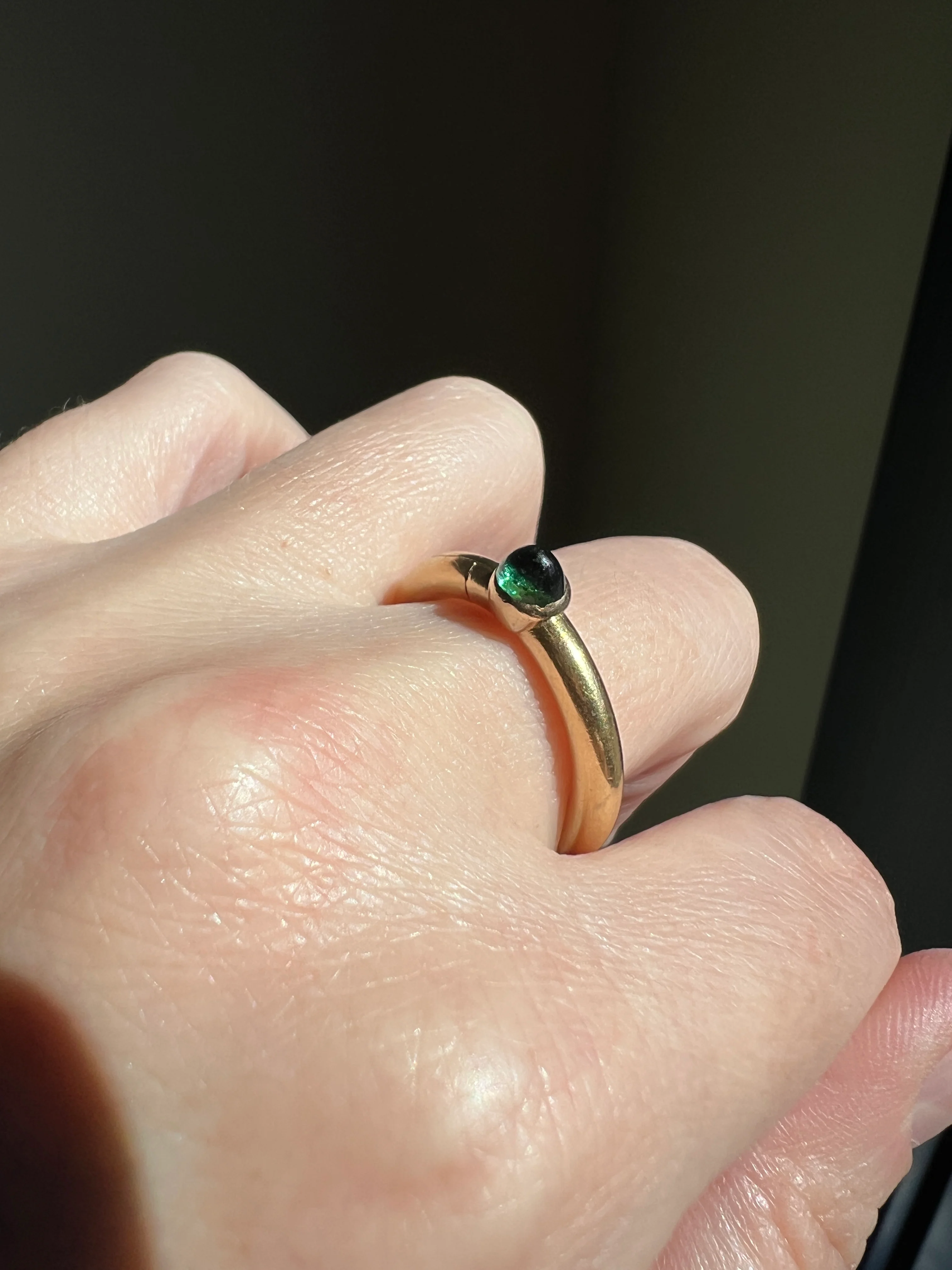 HINGED Lock Clasp RING French Vintage to Antique Opening Puzzle 18k Gold Donut Band Green Cabochon Romantic Unique Gift Poison? Pipe Stacker - Image 18