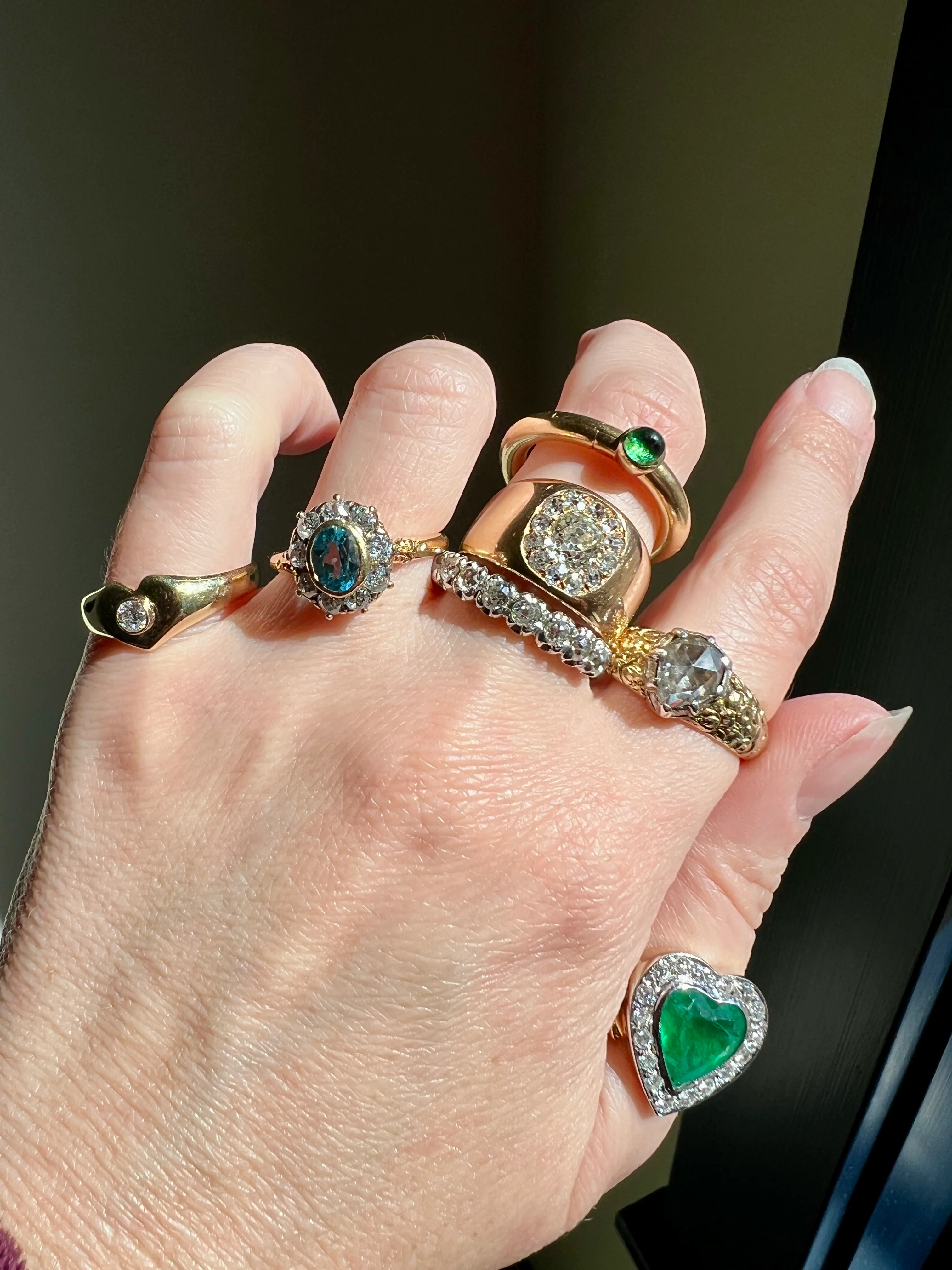HINGED Lock Clasp RING French Vintage to Antique Opening Puzzle 18k Gold Donut Band Green Cabochon Romantic Unique Gift Poison? Pipe Stacker - Image 19