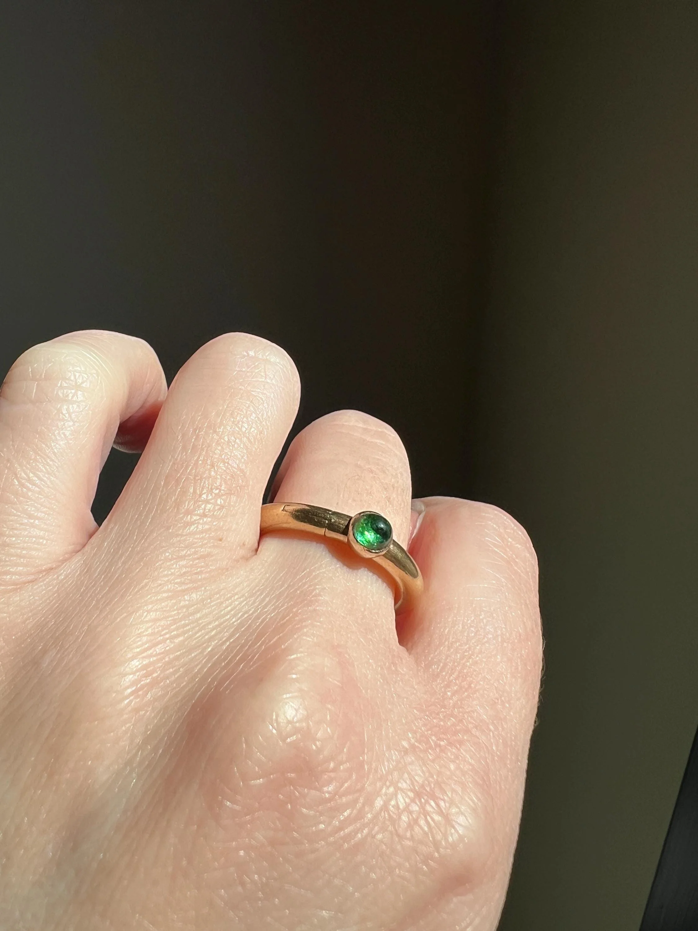 HINGED Lock Clasp RING French Vintage to Antique Opening Puzzle 18k Gold Donut Band Green Cabochon Romantic Unique Gift Poison? Pipe Stacker - Image 2