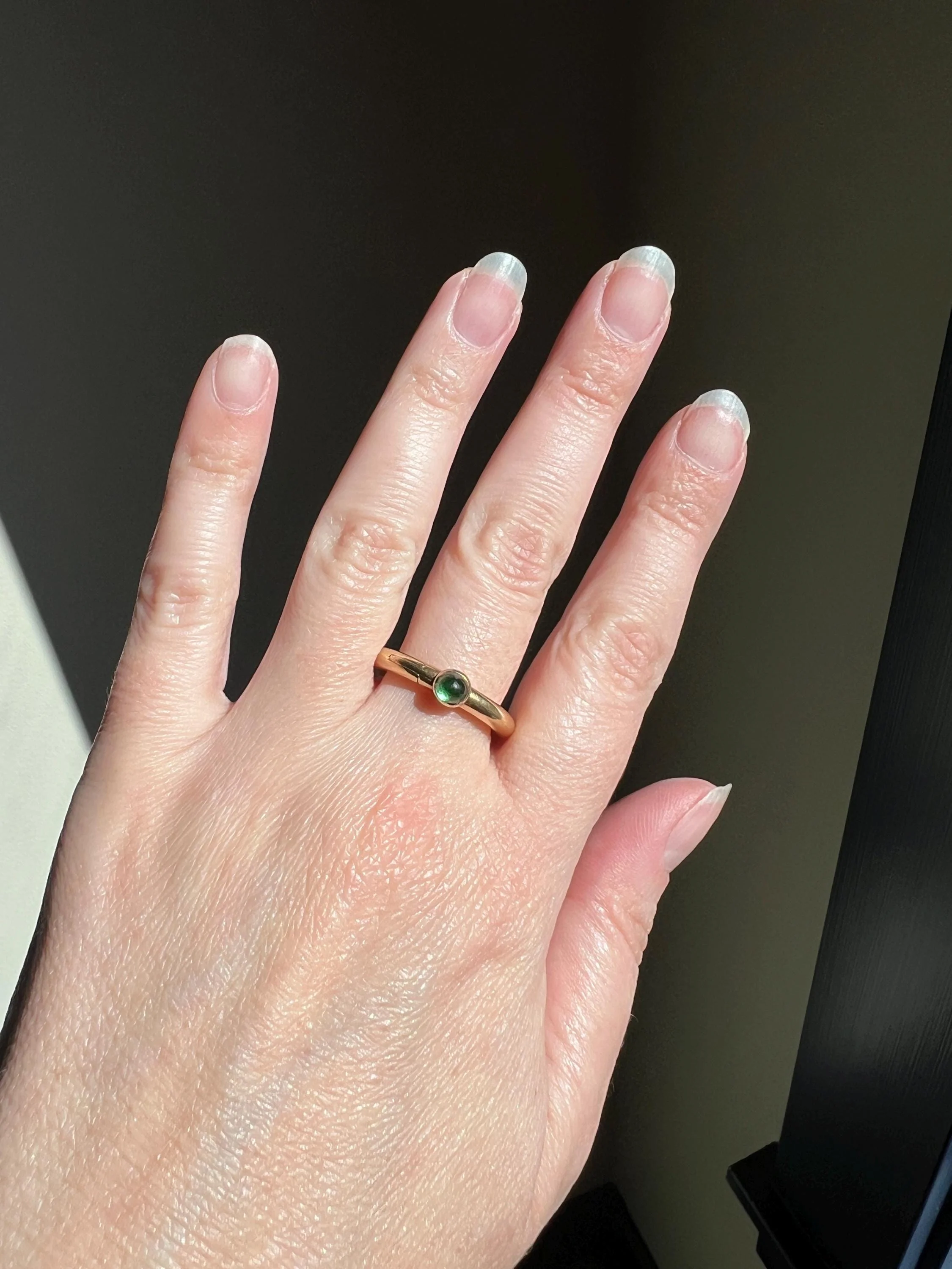 HINGED Lock Clasp RING French Vintage to Antique Opening Puzzle 18k Gold Donut Band Green Cabochon Romantic Unique Gift Poison? Pipe Stacker - Image 6
