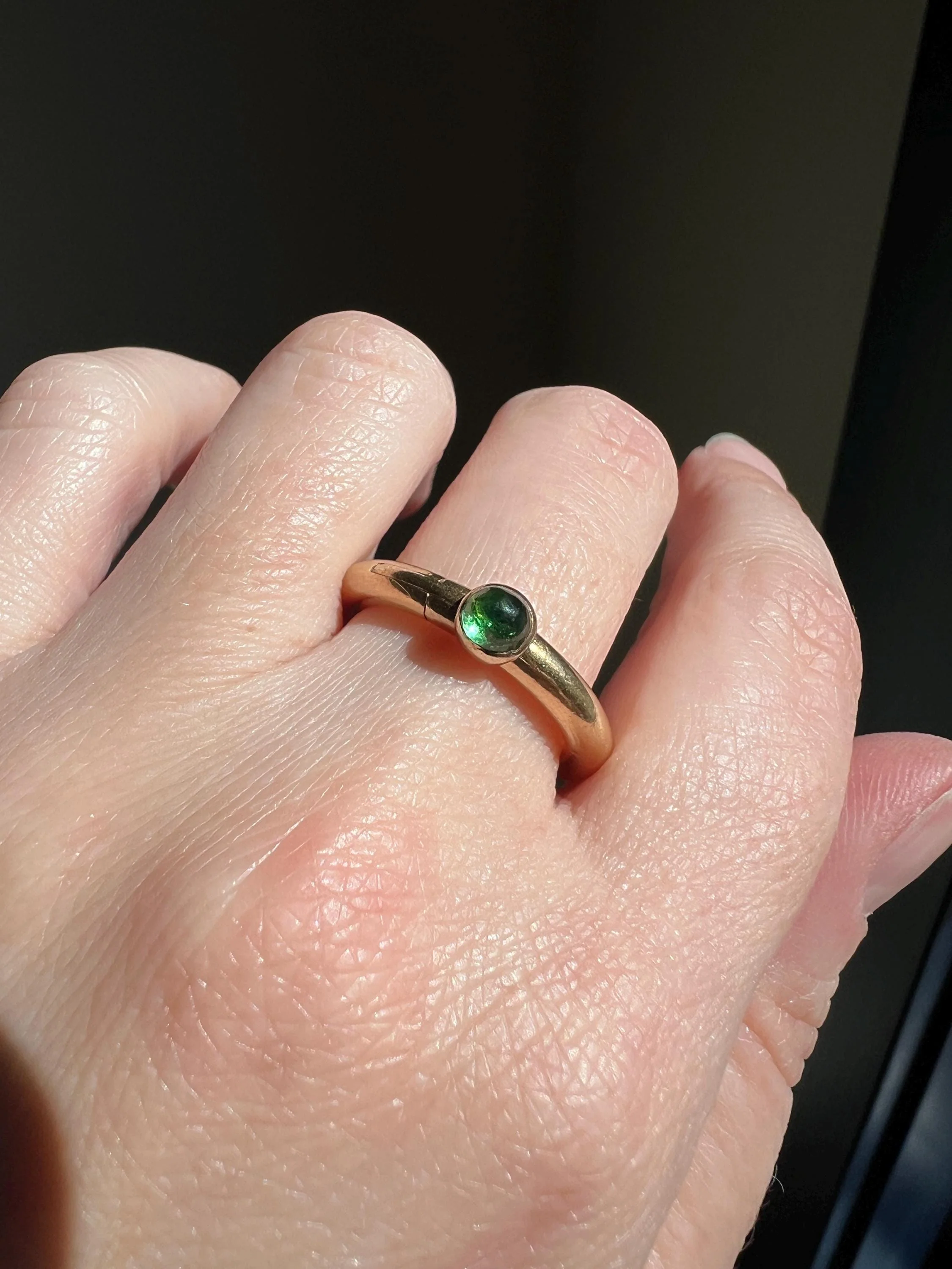HINGED Lock Clasp RING French Vintage to Antique Opening Puzzle 18k Gold Donut Band Green Cabochon Romantic Unique Gift Poison? Pipe Stacker - Image 7