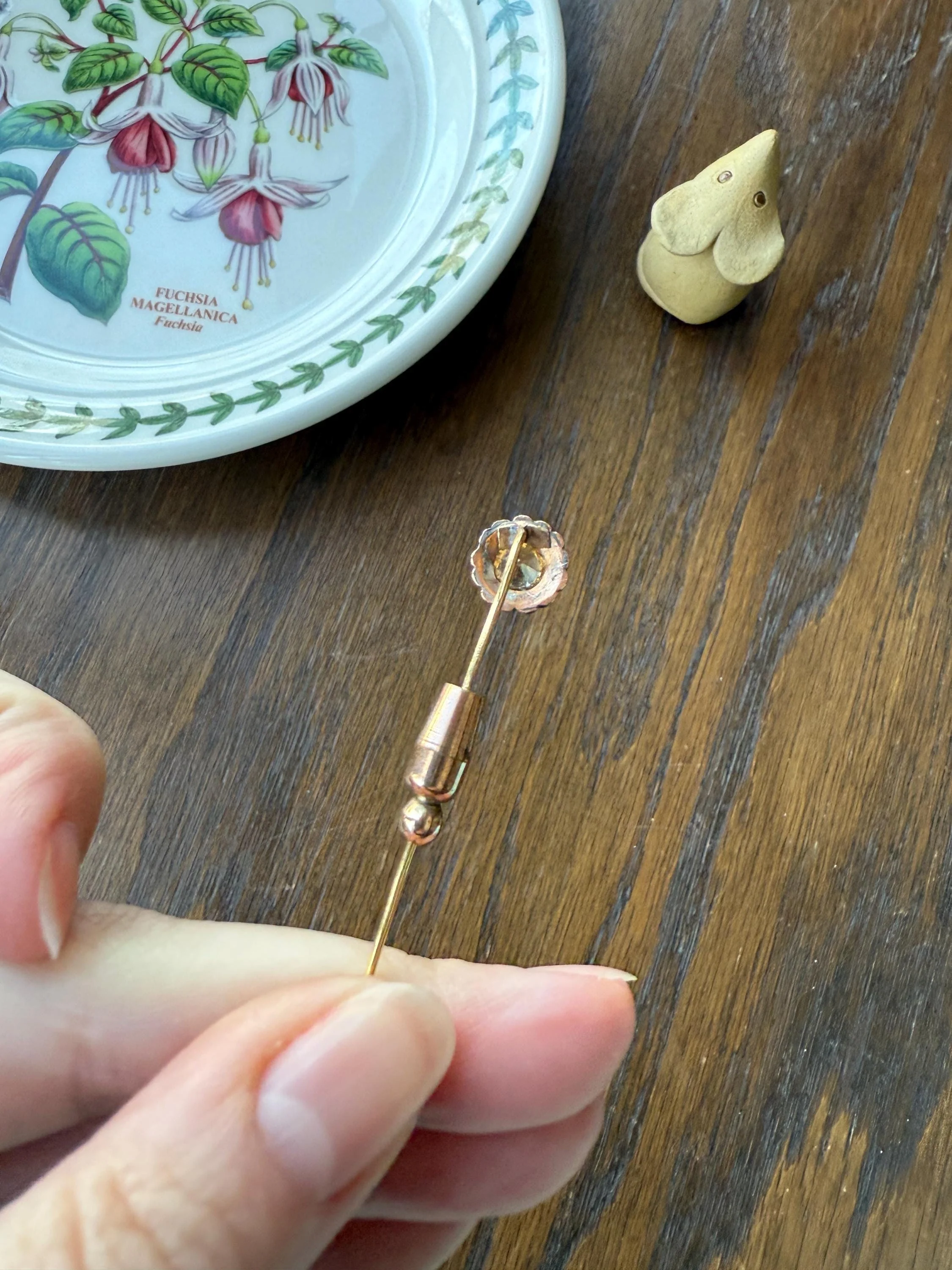 IMPERIAL TOPAZ Old Cut Peach Pearl Halo Antique Stick Pin - Daisy Cluster Bead Rivet Pendant Ring Charm Conversion? 18k 14k Gold - Image 12