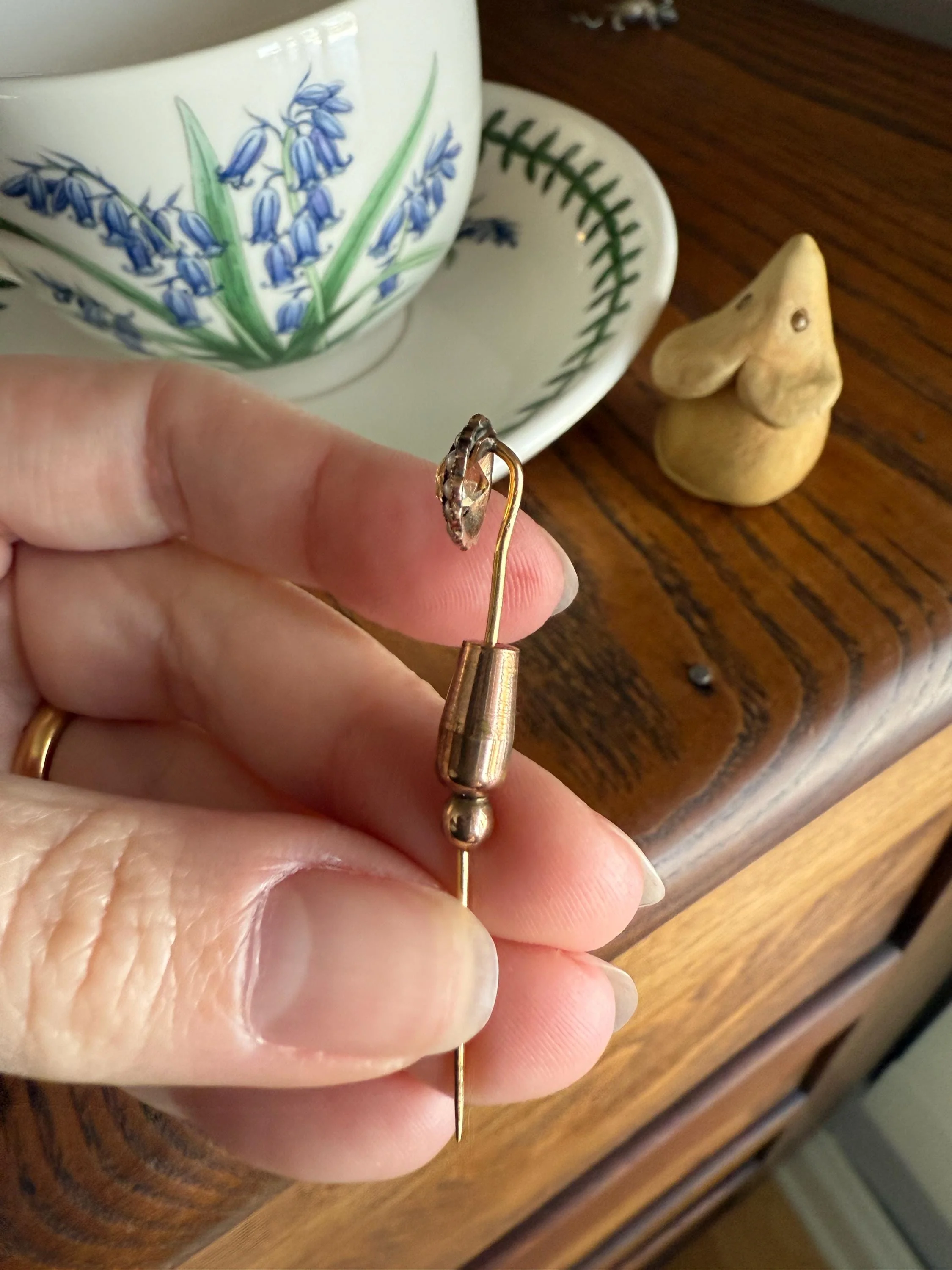 IMPERIAL TOPAZ Old Cut Peach Pearl Halo Antique Stick Pin - Daisy Cluster Bead Rivet Pendant Ring Charm Conversion? 18k 14k Gold - Image 5