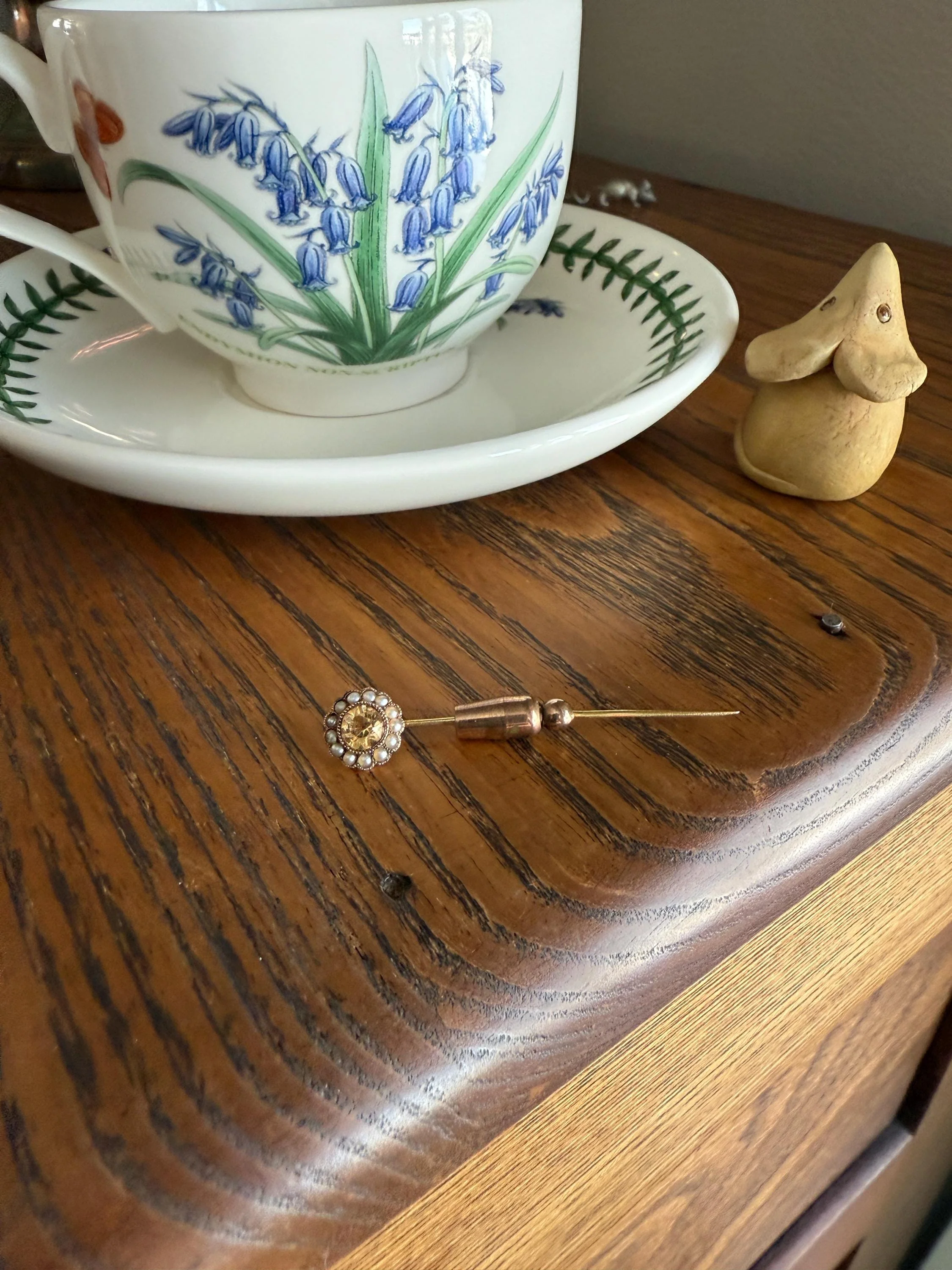IMPERIAL TOPAZ Old Cut Peach Pearl Halo Antique Stick Pin - Daisy Cluster Bead Rivet Pendant Ring Charm Conversion? 18k 14k Gold - Image 9
