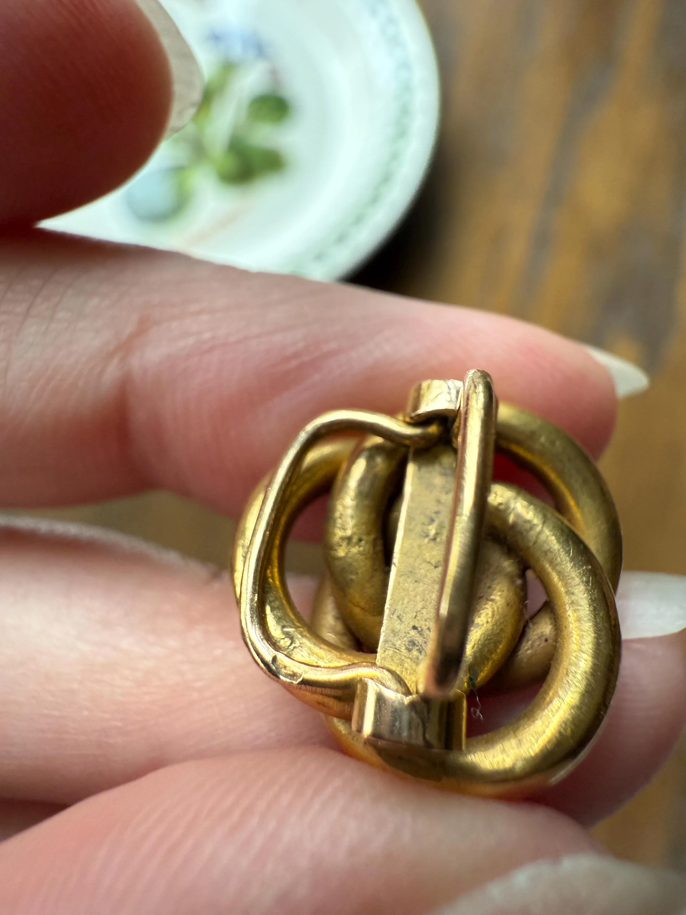 KNOT Twist Four Color FRENCH Antique Rose Cut Diamond 18k Gold FIGURAL Slide Pendant Bracelet Charm Clip Floral Star Victorian Clasp Slider - Image 3