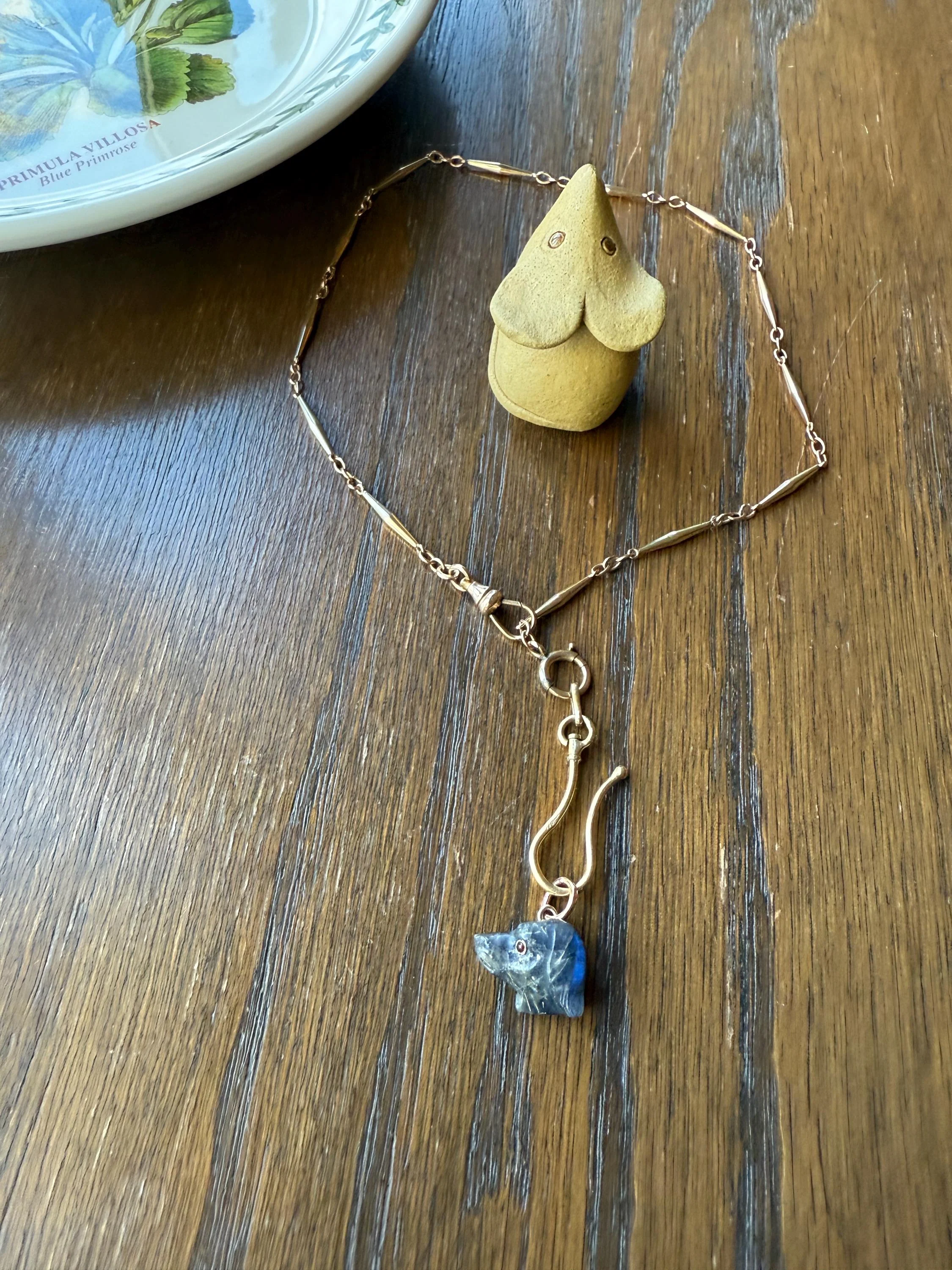 LABRADORITE Blue Labrador ; ) DOG Head Carved Antique Victorian French 18k Gold Figural Hunting Loyalty Hound Pendant Bracelet Charm Animal - Image 11