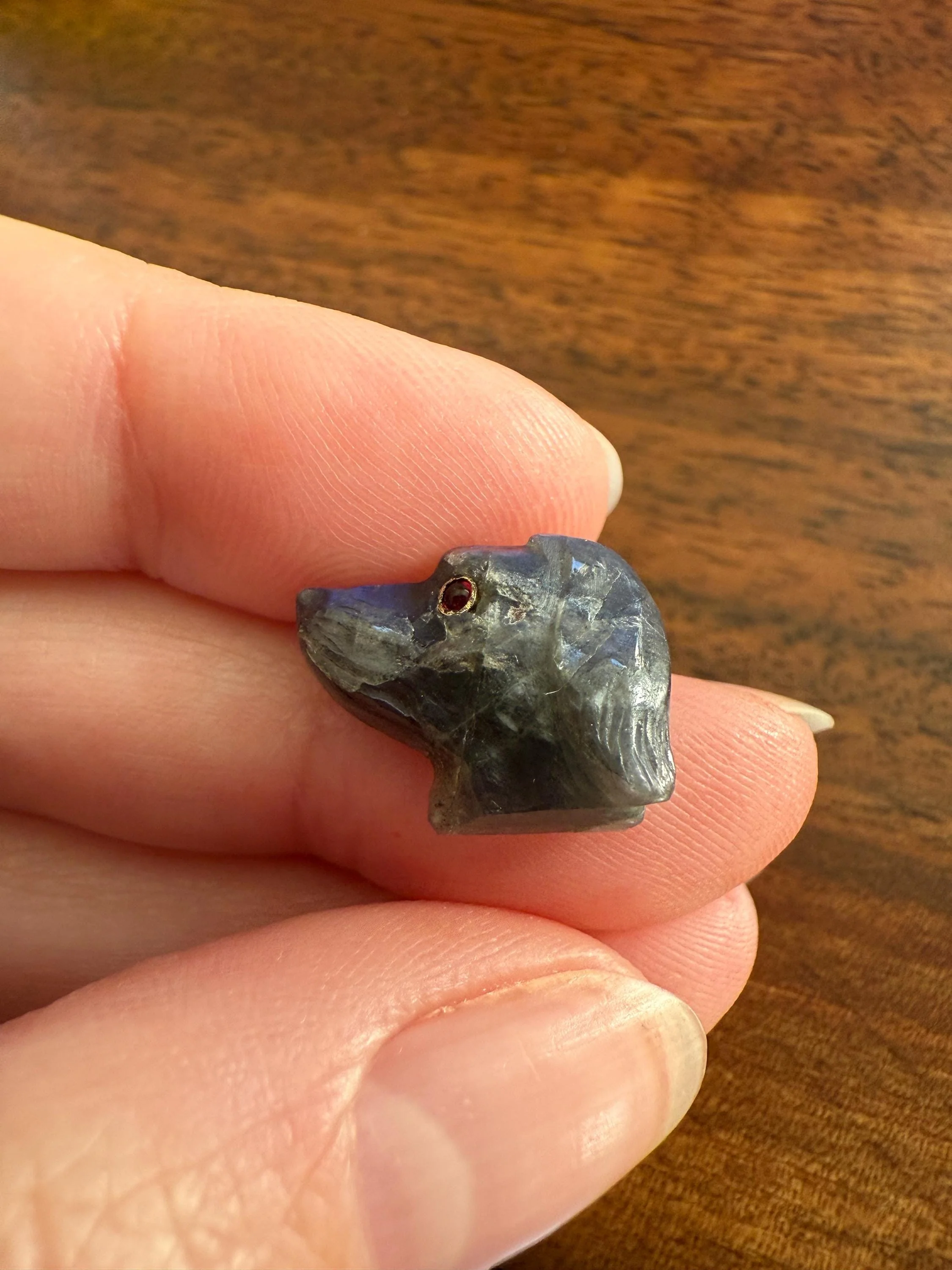 LABRADORITE Blue Labrador ; ) DOG Head Carved Antique Victorian French 18k Gold Figural Hunting Loyalty Hound Pendant Bracelet Charm Animal - Image 14