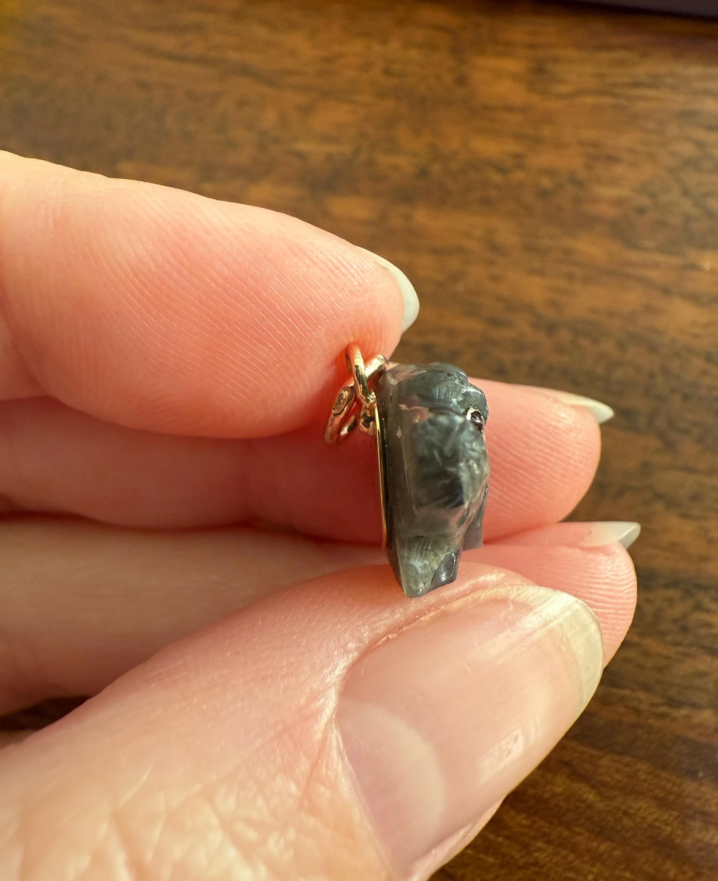 LABRADORITE Blue Labrador ; ) DOG Head Carved Antique Victorian French 18k Gold Figural Hunting Loyalty Hound Pendant Bracelet Charm Animal - Image 17