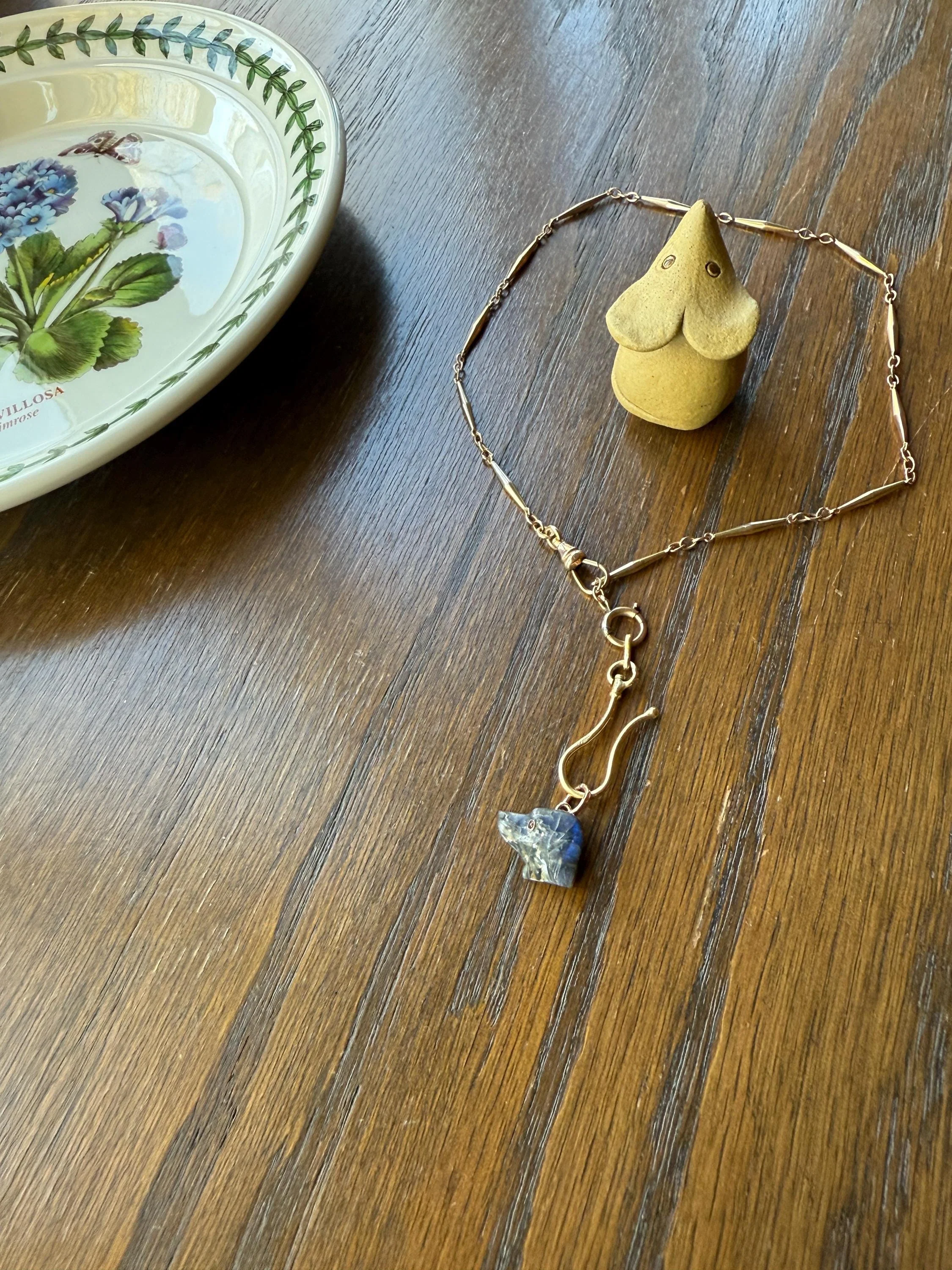 LABRADORITE Blue Labrador ; ) DOG Head Carved Antique Victorian French 18k Gold Figural Hunting Loyalty Hound Pendant Bracelet Charm Animal - Image 9