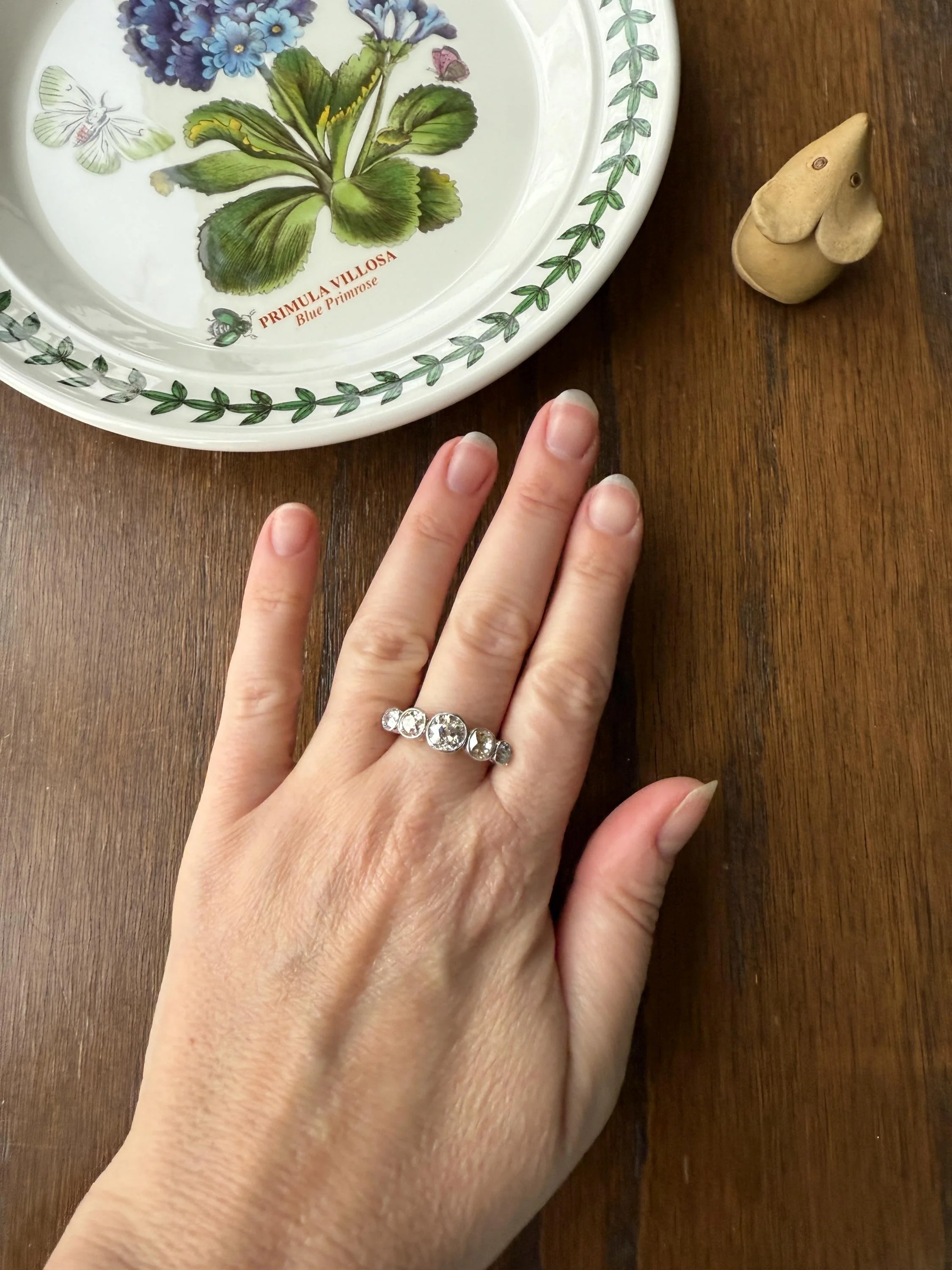 Large Antique 3 CARATS Old Mine Cut DIAMOND Five Stone Stacker Band Bezel Set Edwardian 18k Gold Big Finger Size 3Ctw OMC - Image 15