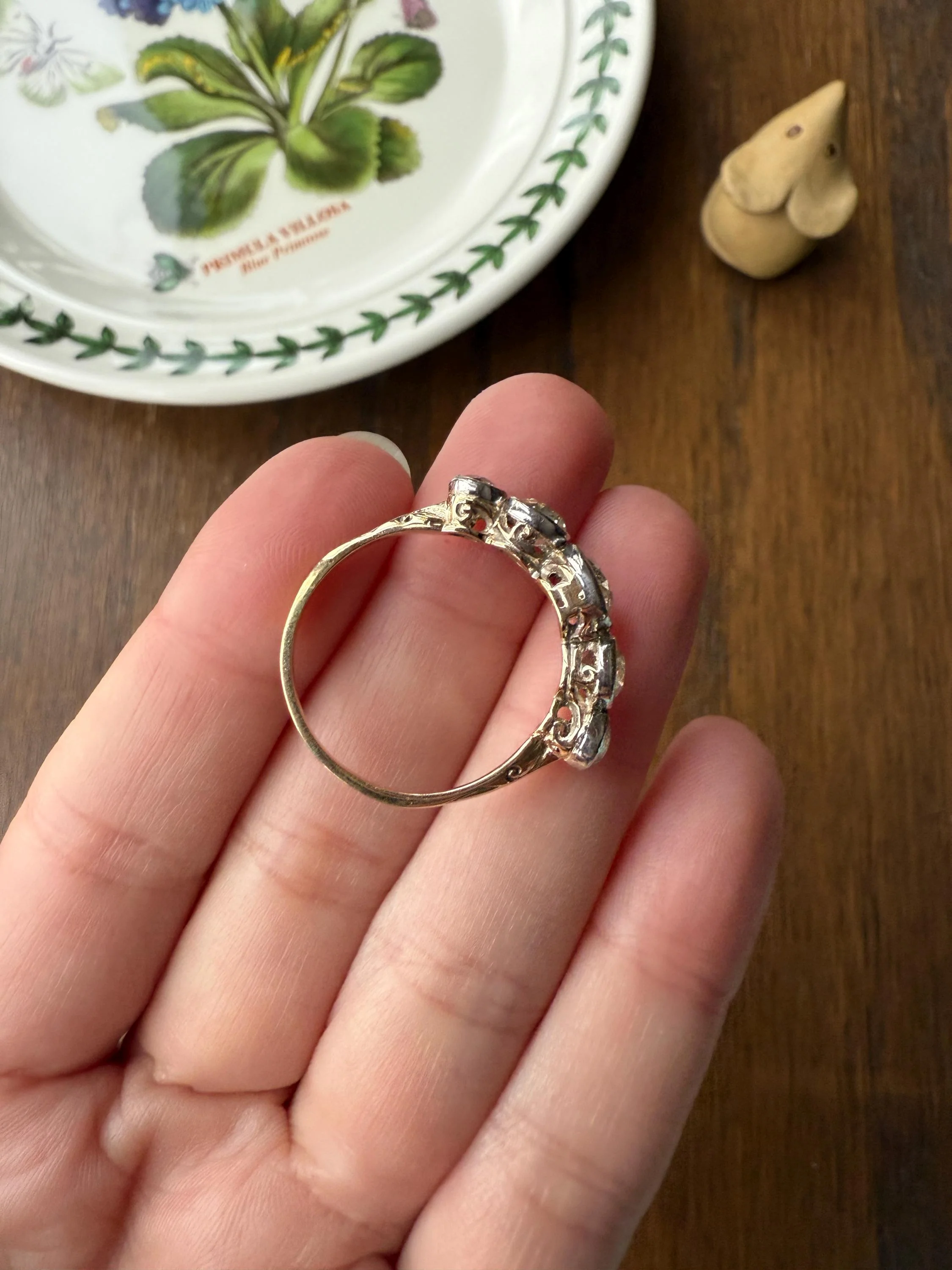Large Antique 3 CARATS Old Mine Cut DIAMOND Five Stone Stacker Band Bezel Set Edwardian 18k Gold Big Finger Size 3Ctw OMC - Image 19