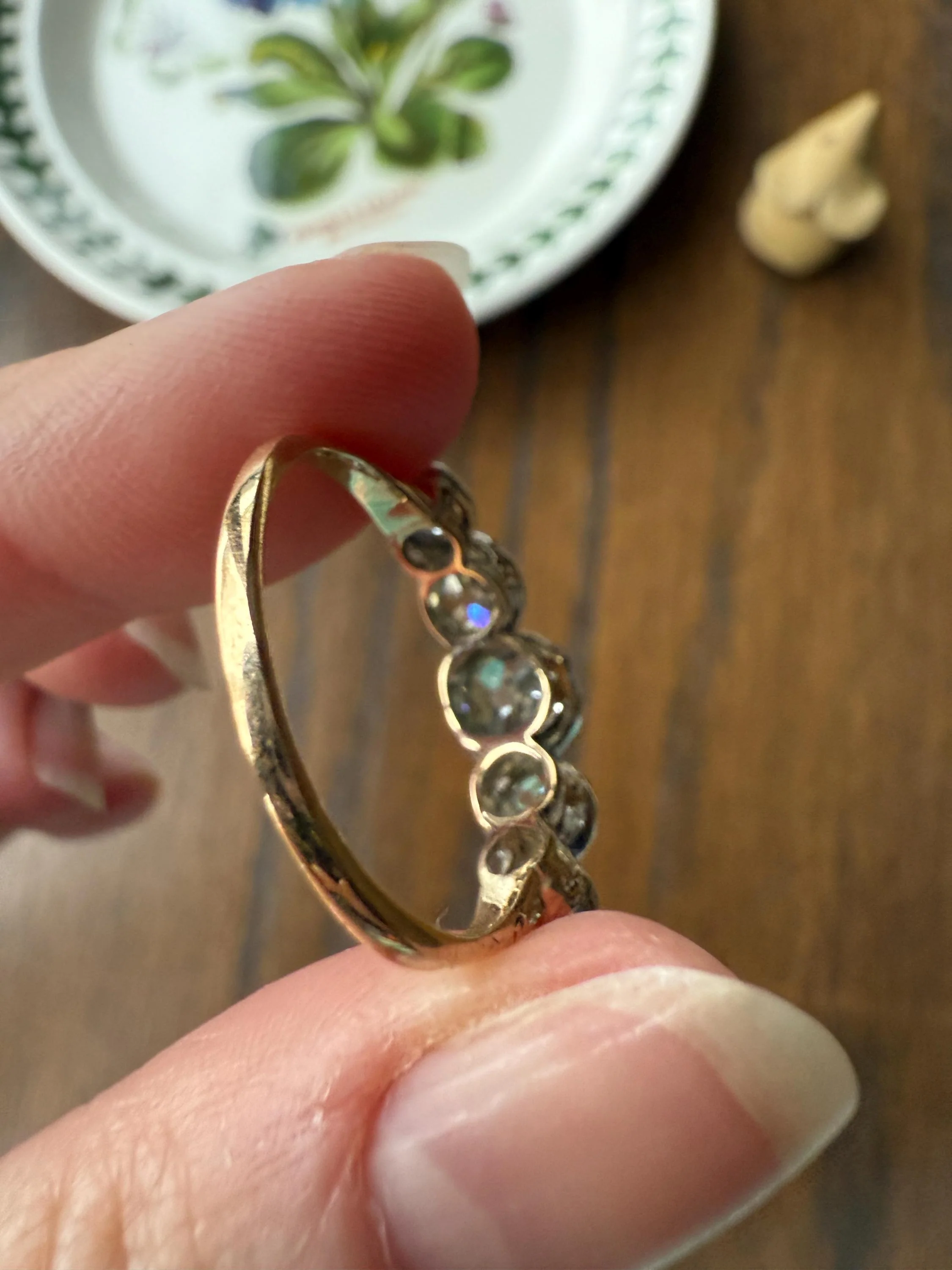 Large Antique 3 CARATS Old Mine Cut DIAMOND Five Stone Stacker Band Bezel Set Edwardian 18k Gold Big Finger Size 3Ctw OMC - Image 20