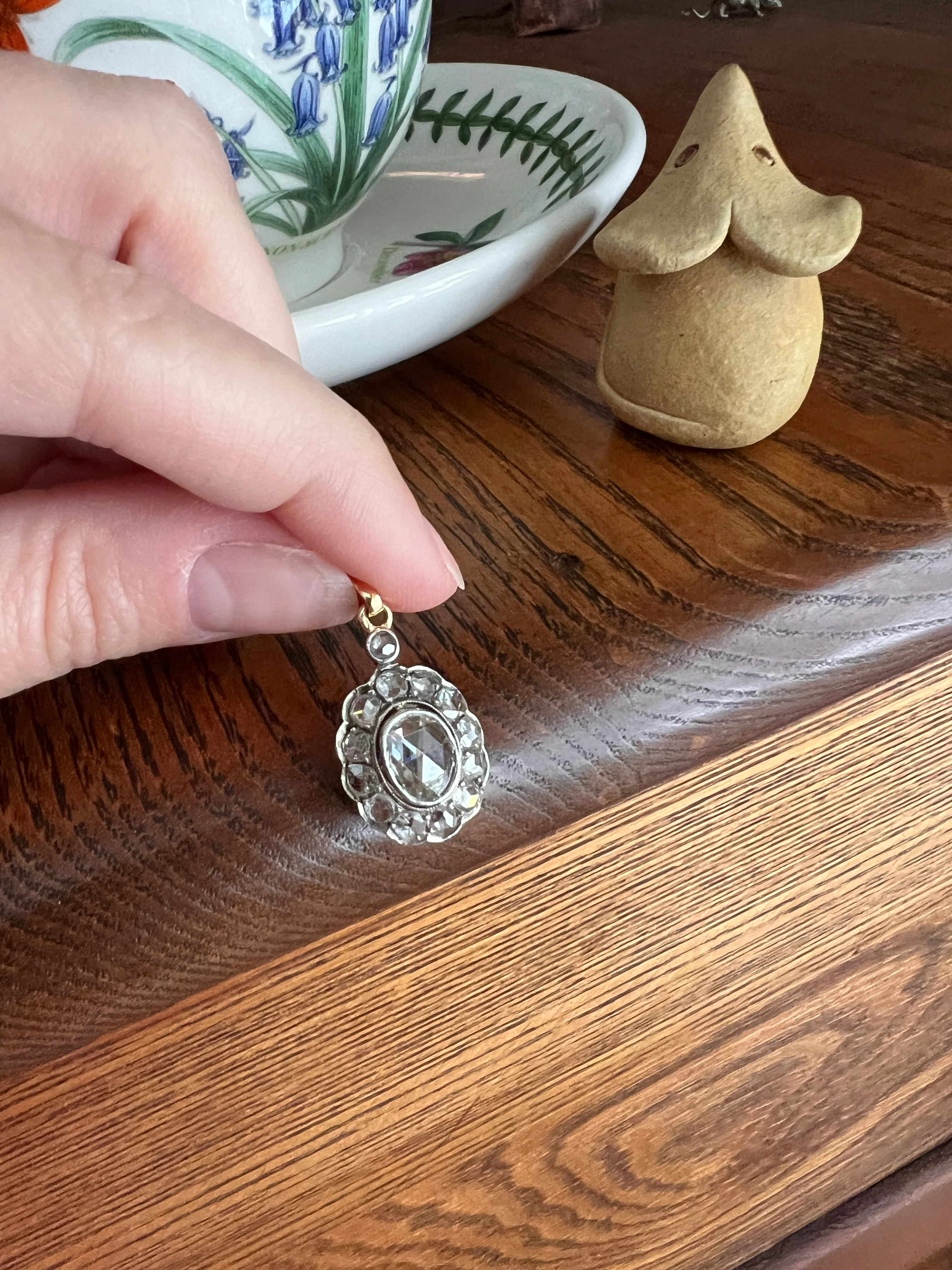 Large Antique Halo Cluster PENDANT 2 Carats Rose Cut DIAMOND French 18k Gold Silver - Image 12