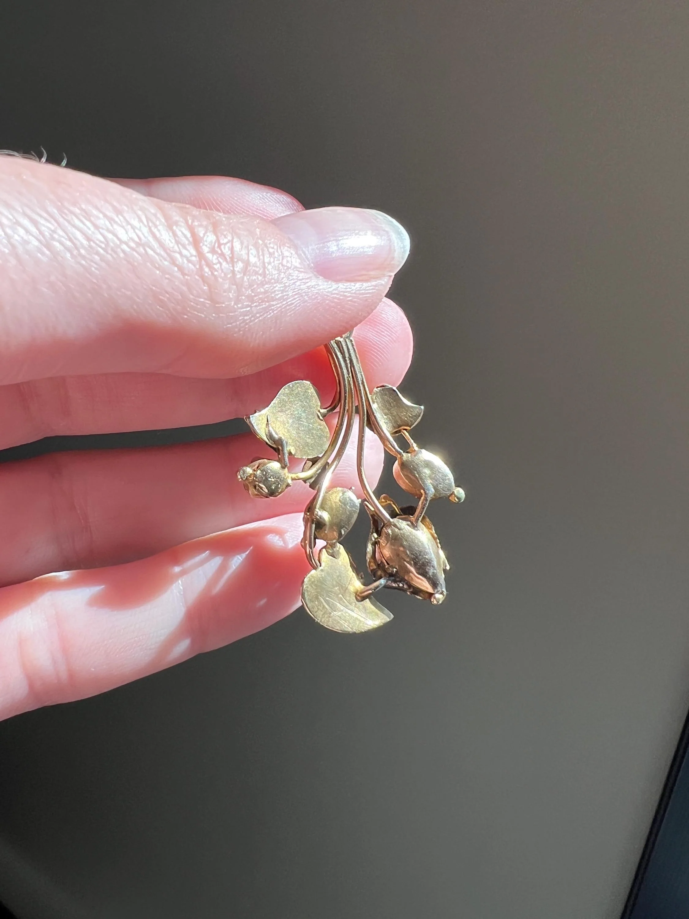 Large Scale FLORAL Leaf FLOWERS Bouquet Pendant Victorian ANTIQUE Purple Amethyst & Teardrop Paste 14k Gold Figural - Image 10