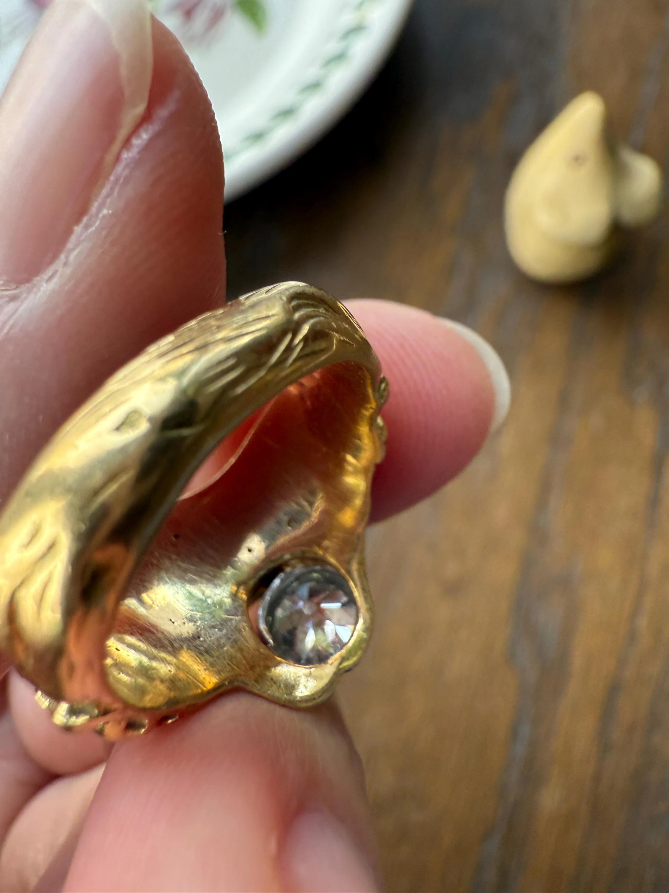LION Antique HEAVY French 13.6g 18k GOLD Solid Ring One Carat Old Mine Cut Diamond Wide Band 3D Gift Figural Animal Jewelry Man Unisex OmC - Image 21