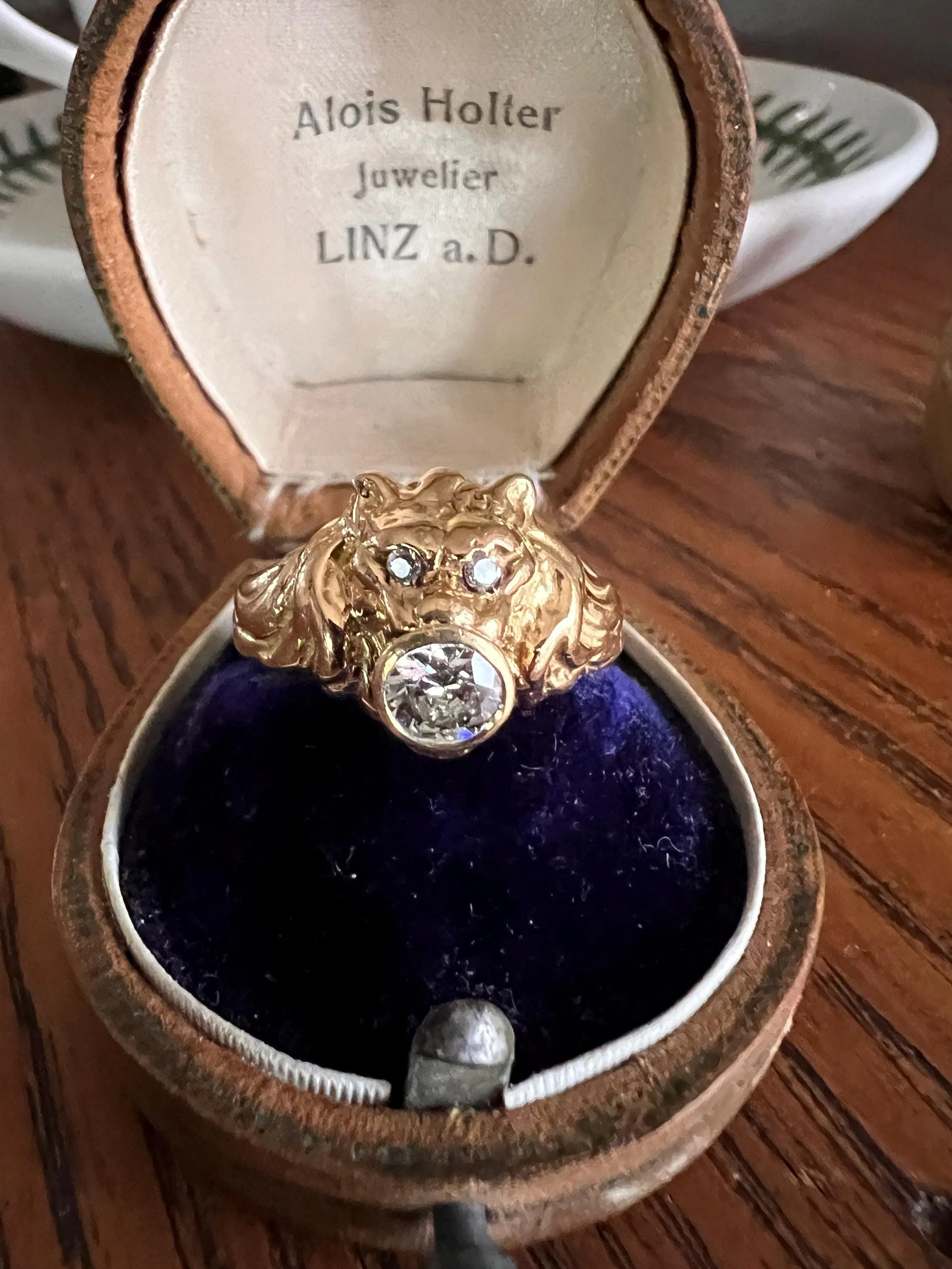 LION French Antique 18k GOLD Ring .6 Carat Transitional Cut Diamond Mouth Eyes Wide Band 3D Gift Figural Vintage Animal Unisex - Image 12