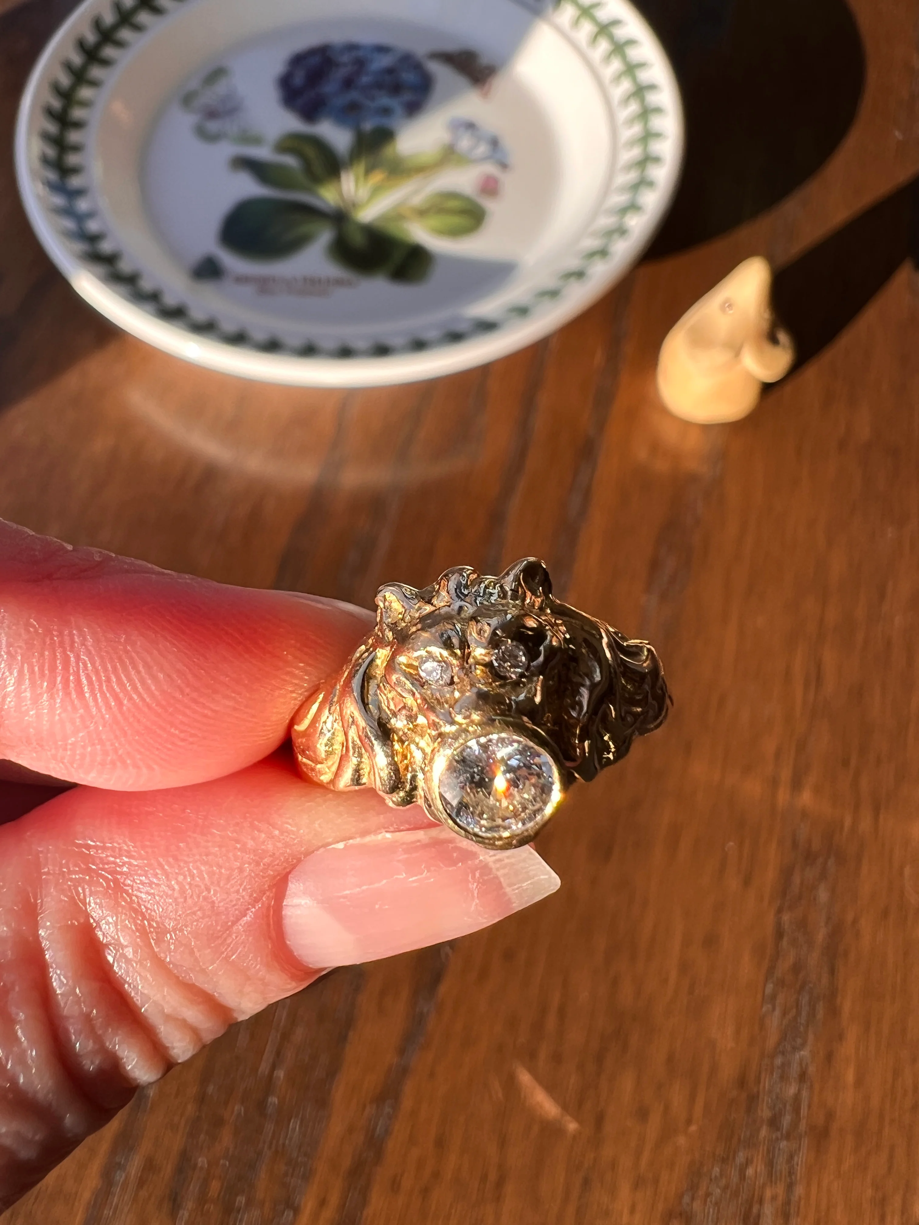 LION French Antique 18k GOLD Ring .6 Carat Transitional Cut Diamond Mouth Eyes Wide Band 3D Gift Figural Vintage Animal Unisex - Image 19